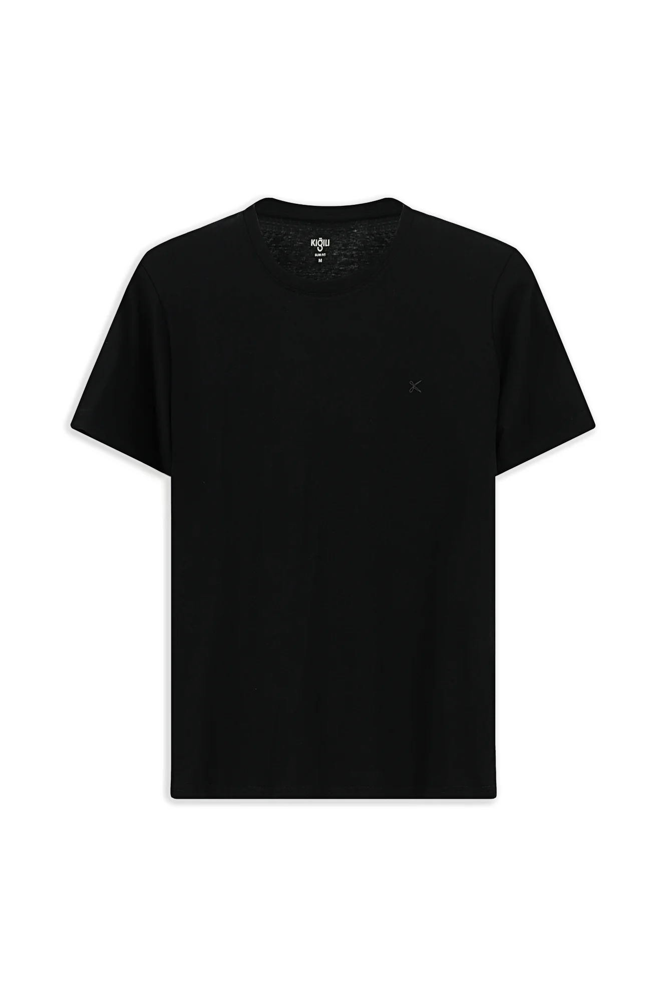 Siyah Bisiklet Yaka Slim Fit Dar Kesim Pamuk Tişört - Image 7