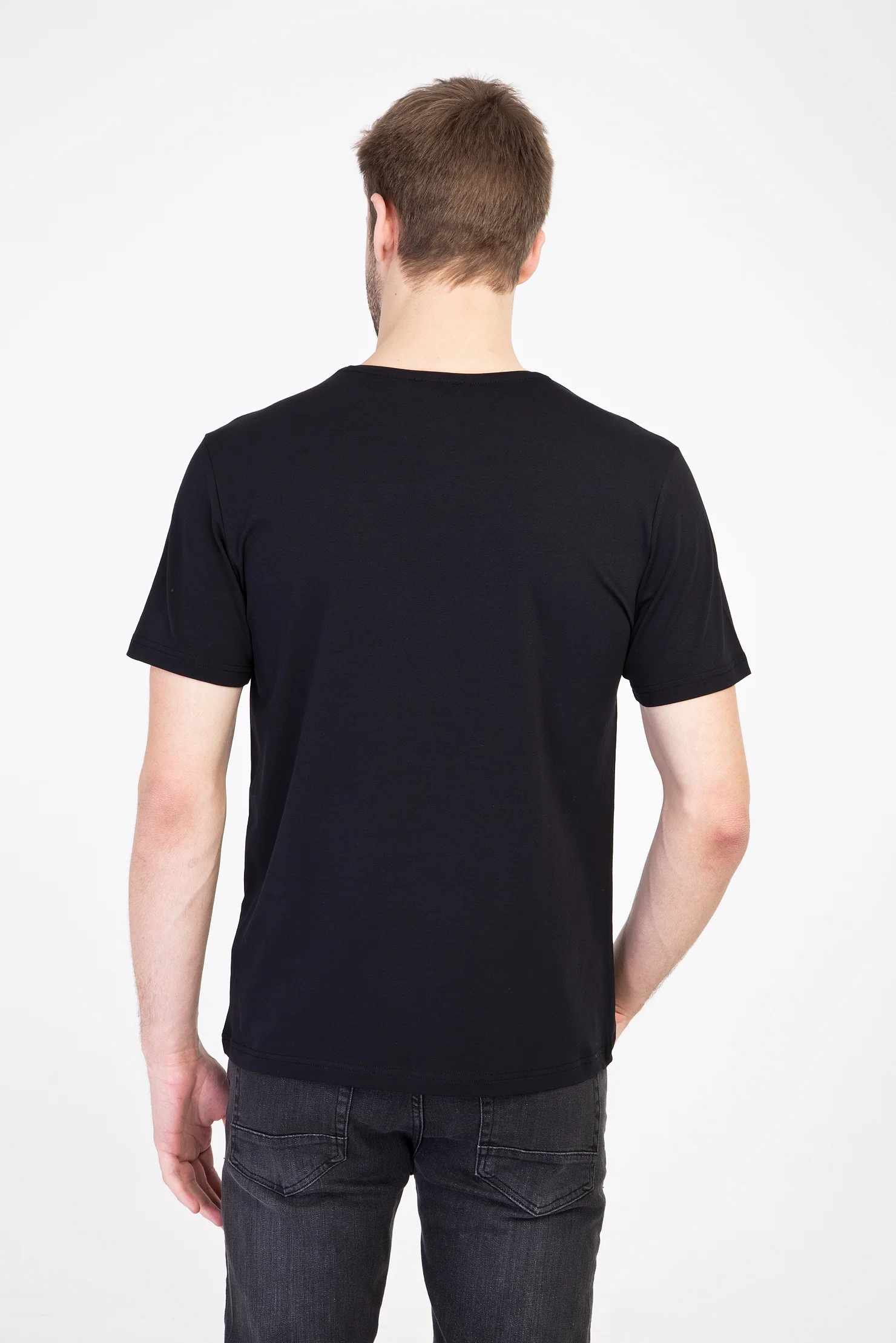 Siyah Bisiklet Yaka Slim Fit Dar Kesim Tişört - Image 3