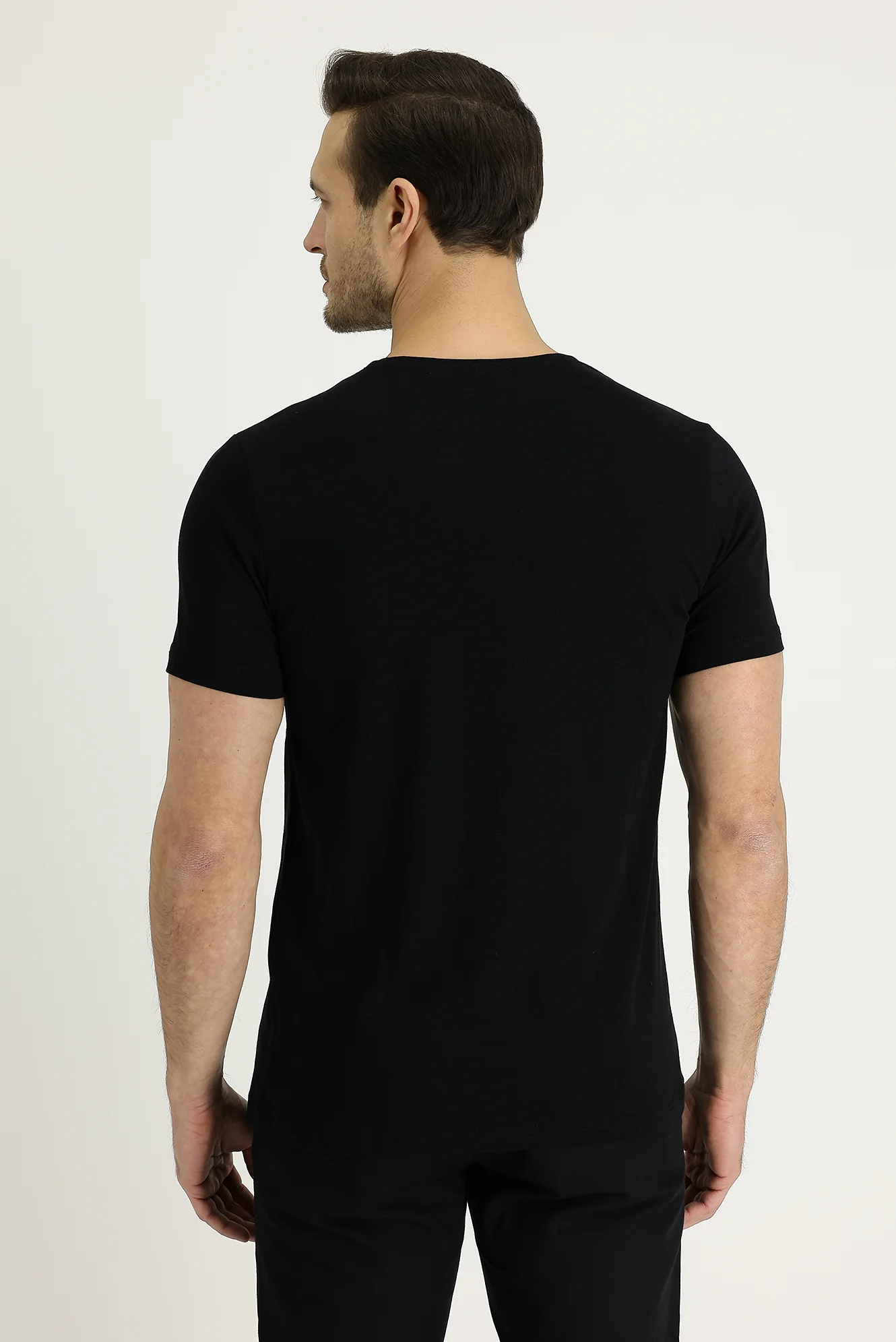 Siyah Bisiklet Yaka Slim Fit Dar Kesim Tişört - Image 3