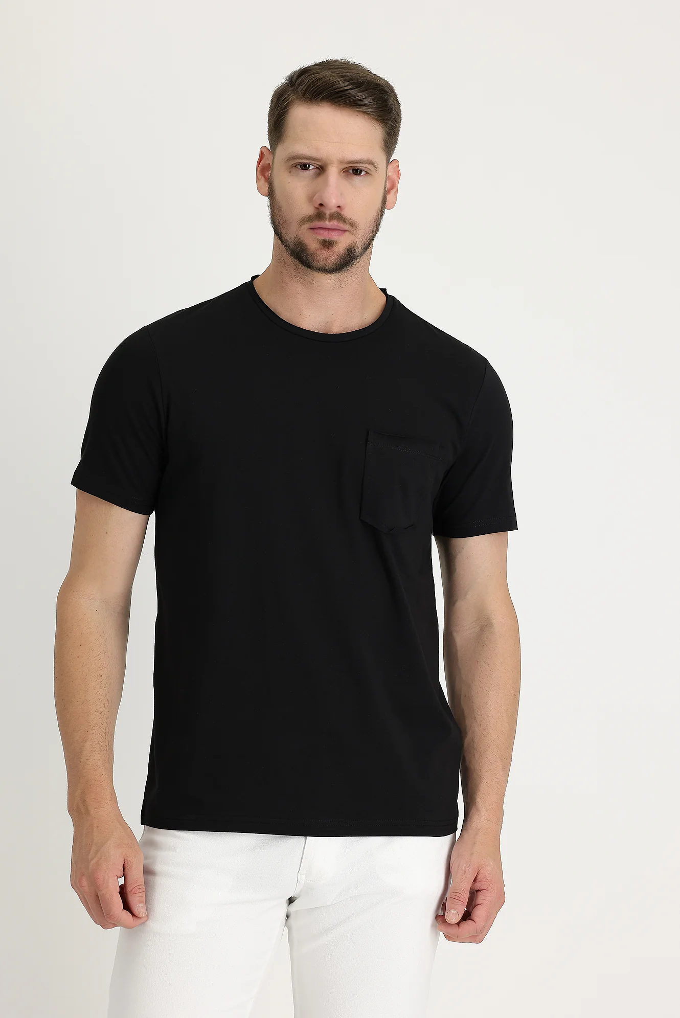 Siyah Bisiklet Yaka Slim Fit Dar Kesim Tişört - Image 2