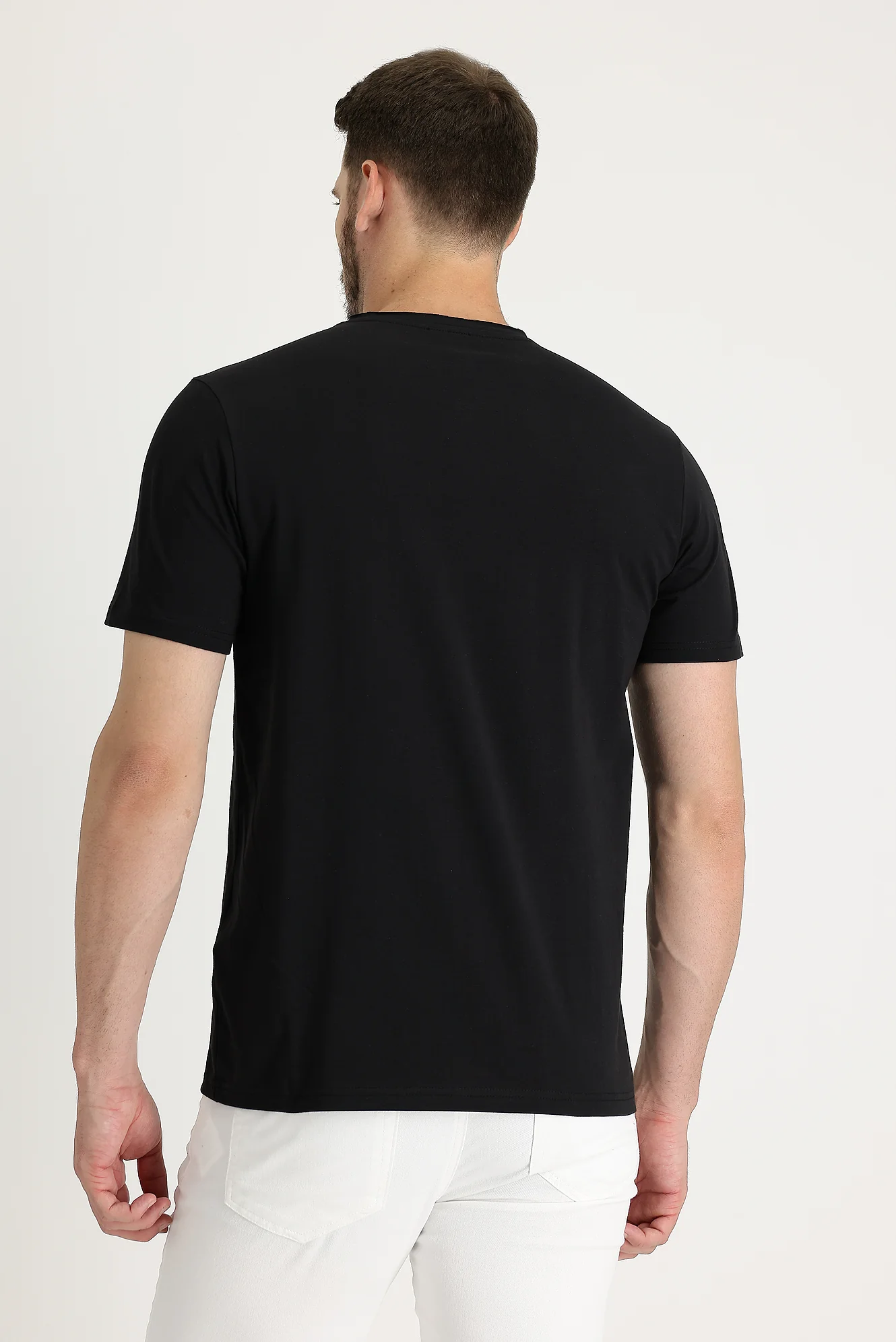Siyah Bisiklet Yaka Slim Fit Dar Kesim Tişört - Image 4