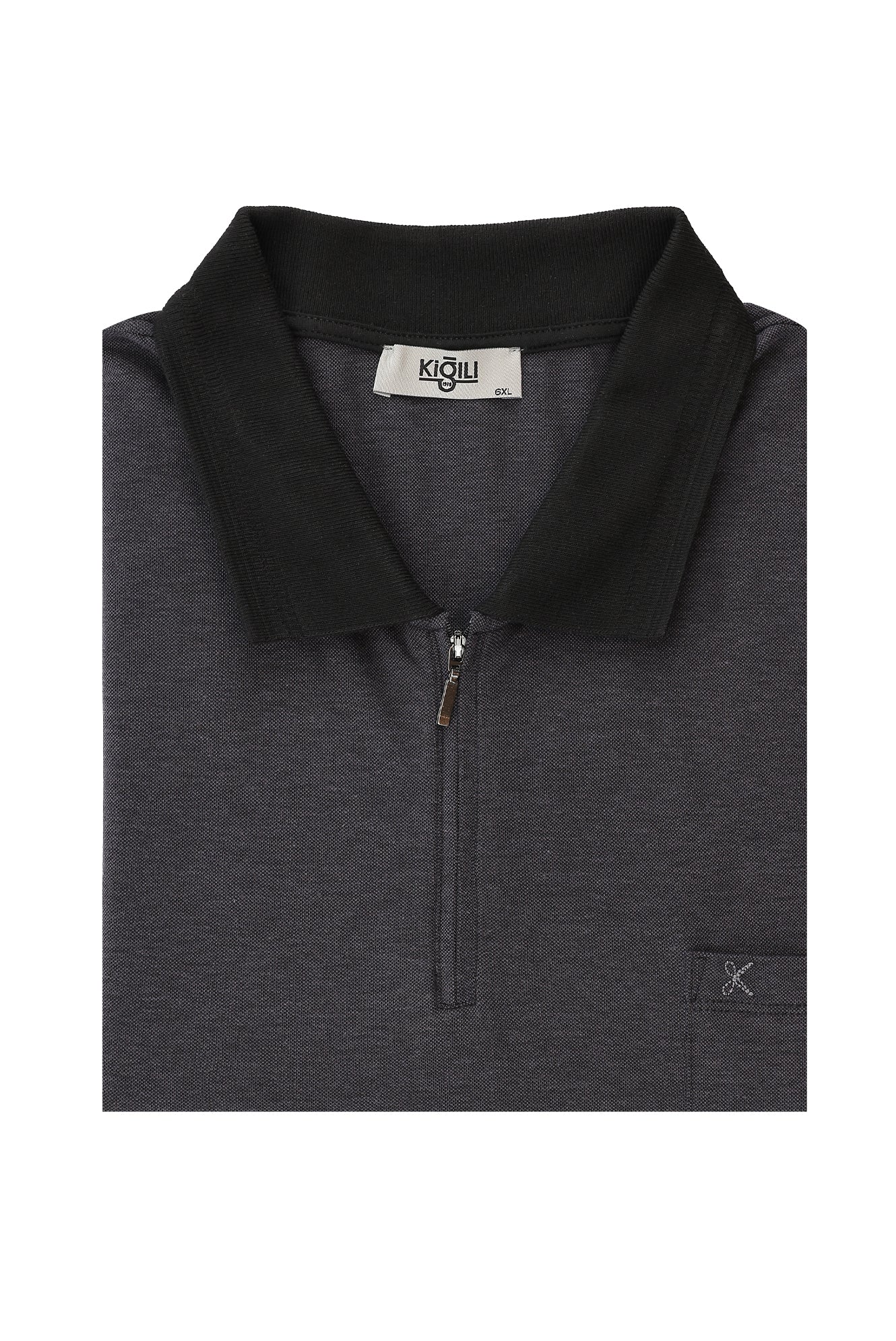 Siyah Büyük Beden Polo Yaka Regular Fit Fermuarlı Tişört