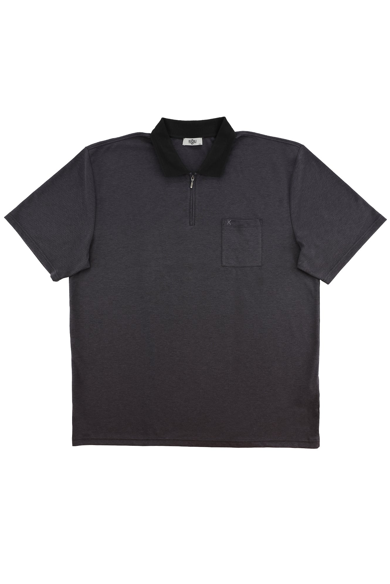 Siyah Büyük Beden Polo Yaka Regular Fit Fermuarlı Tişört - Image 2