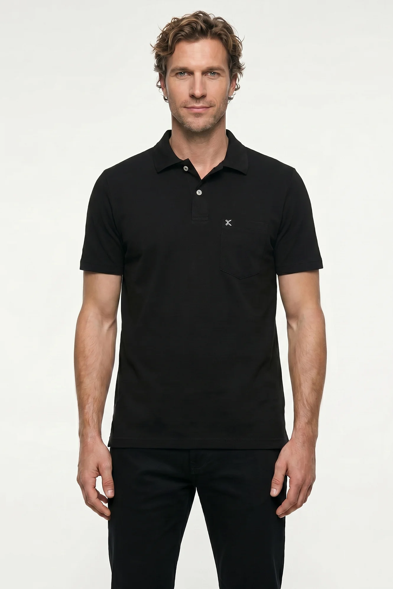 Siyah Polo Yaka Regular Fit Cepli Nakışlı %100 Pamuk Tişört