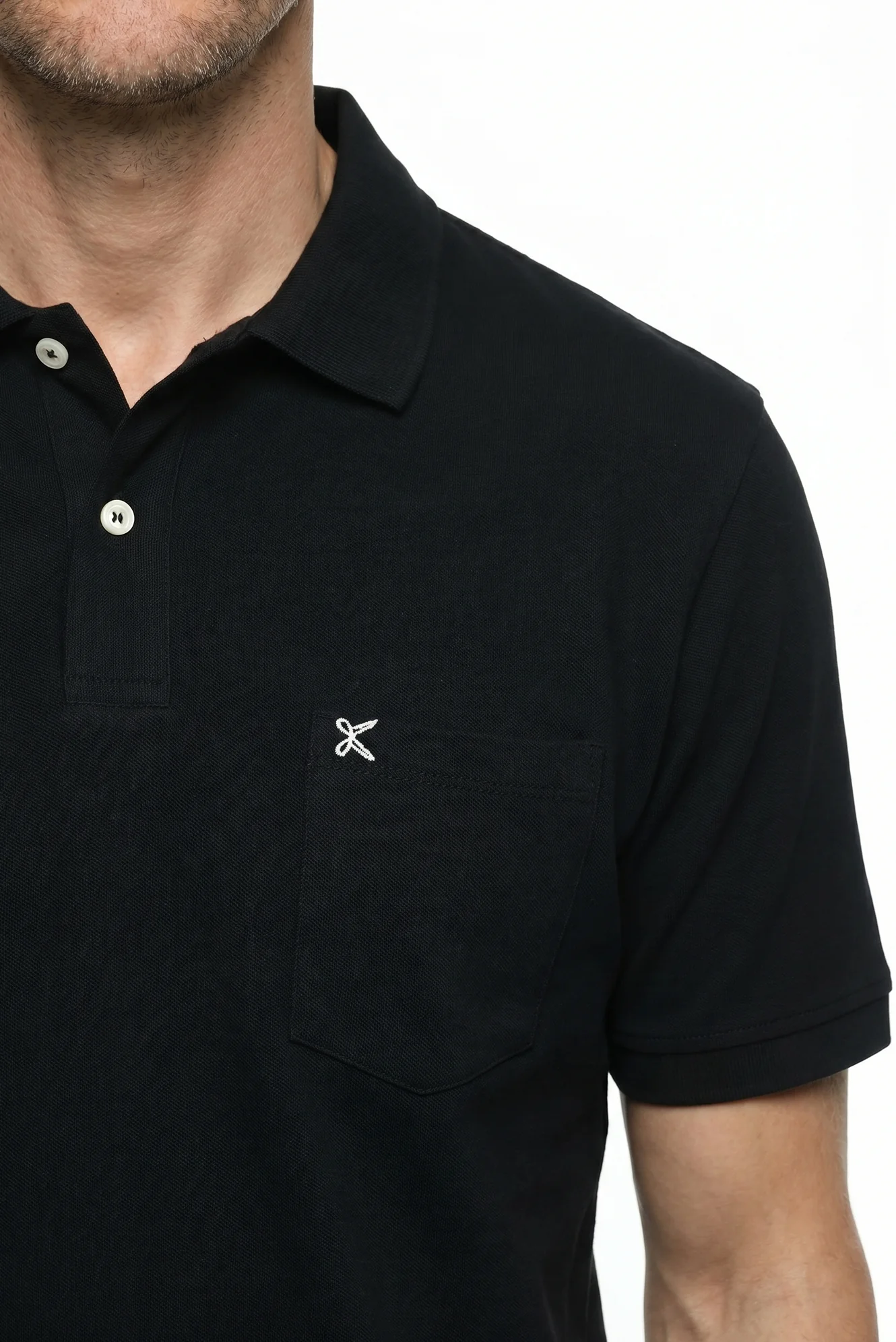 Siyah Polo Yaka Regular Fit Cepli Nakışlı %100 Pamuk Tişört - Image 4