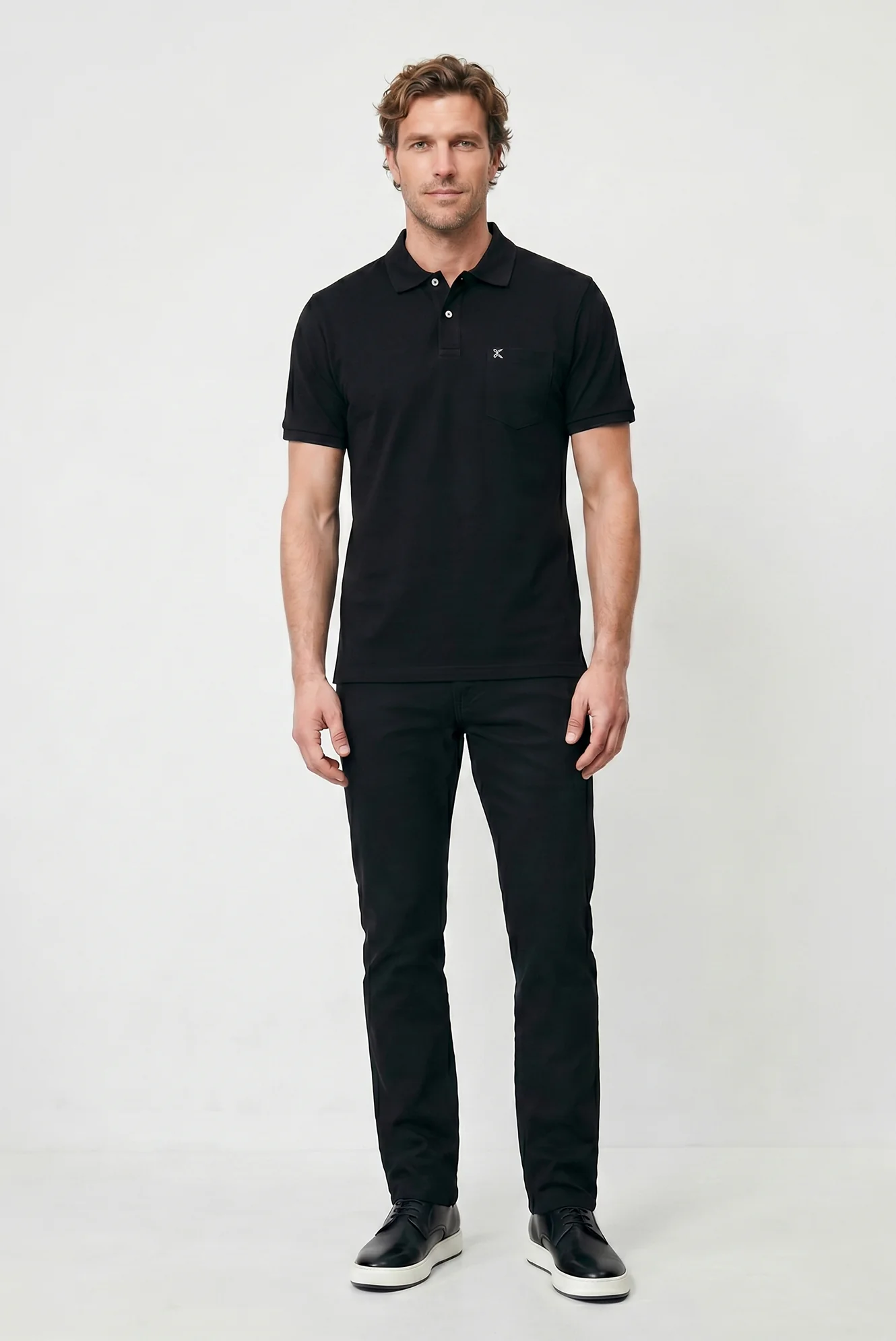 Siyah Polo Yaka Regular Fit Cepli Nakışlı %100 Pamuk Tişört - Image 5