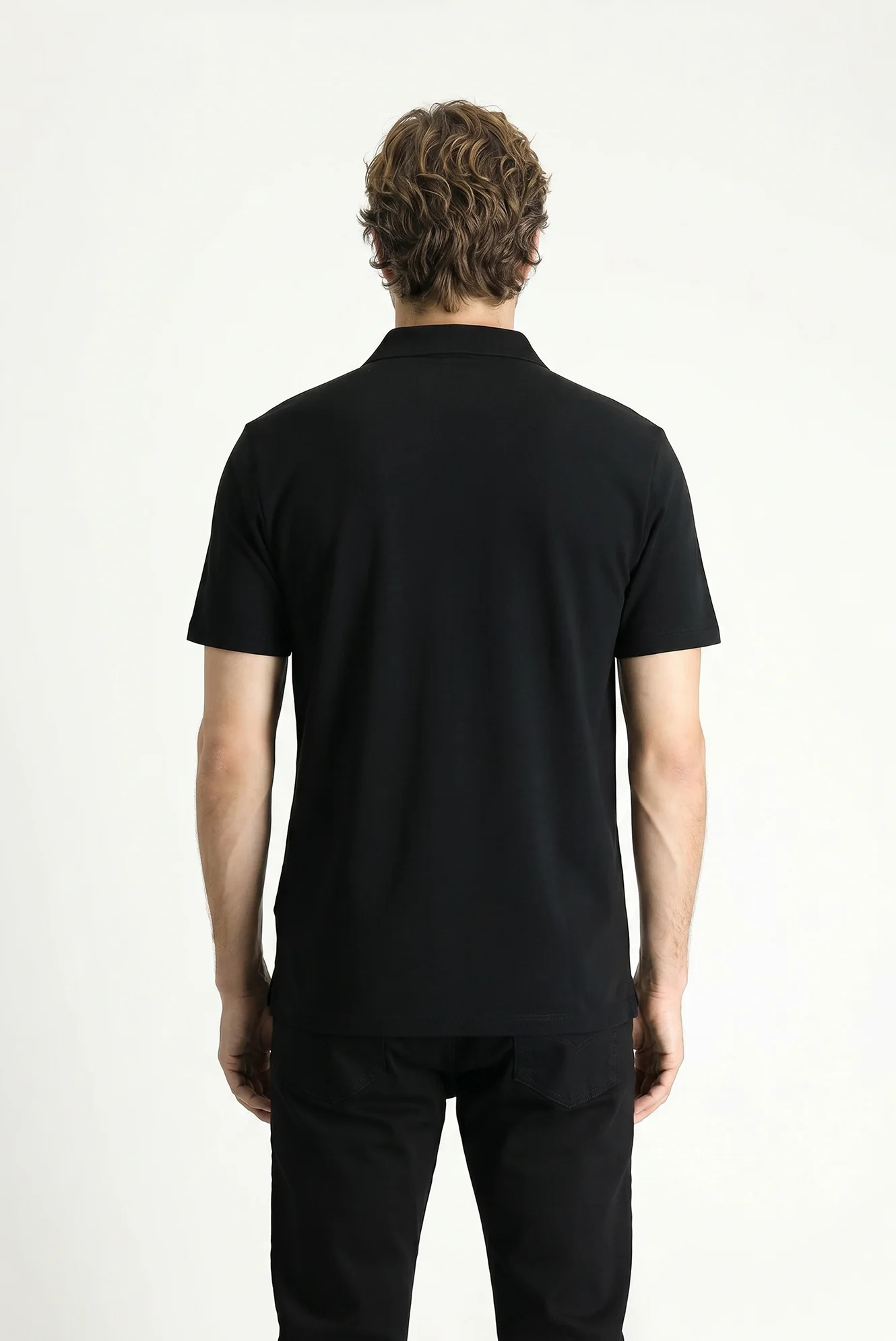 Siyah Polo Yaka Regular Fit Cepli Nakışlı %100 Pamuk Tişört - Image 6