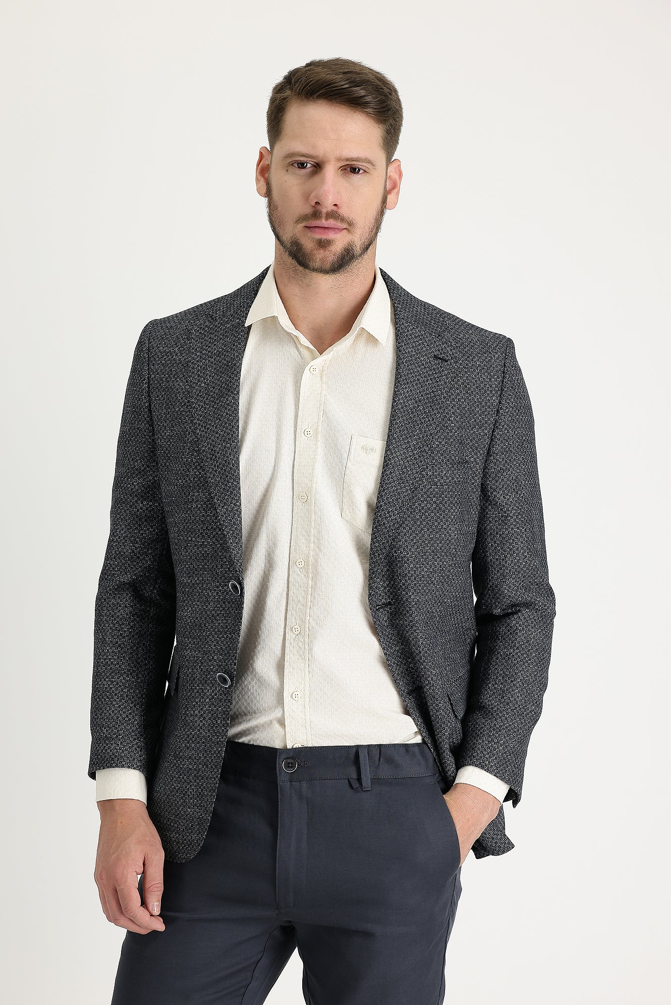Siyah 6 Drop Regular Fit Standart Kesim Desenli Klasik Ceket