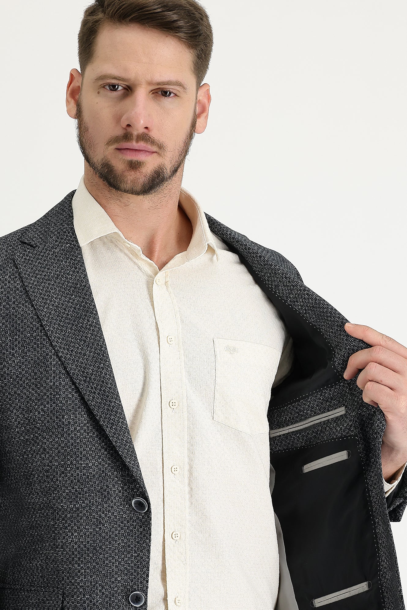 Siyah 6 Drop Regular Fit Standart Kesim Desenli Klasik Ceket - Image 3