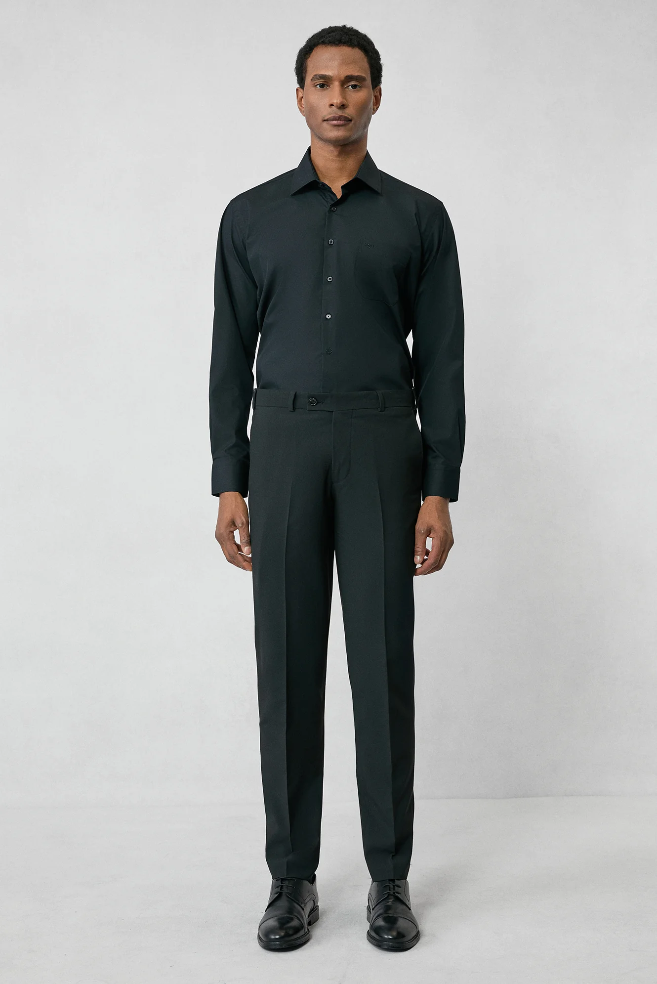 Siyah 7 Drop Super Slim Fit Eksra Dar Kesim Klasik Kumaş Pantolon - Image 2