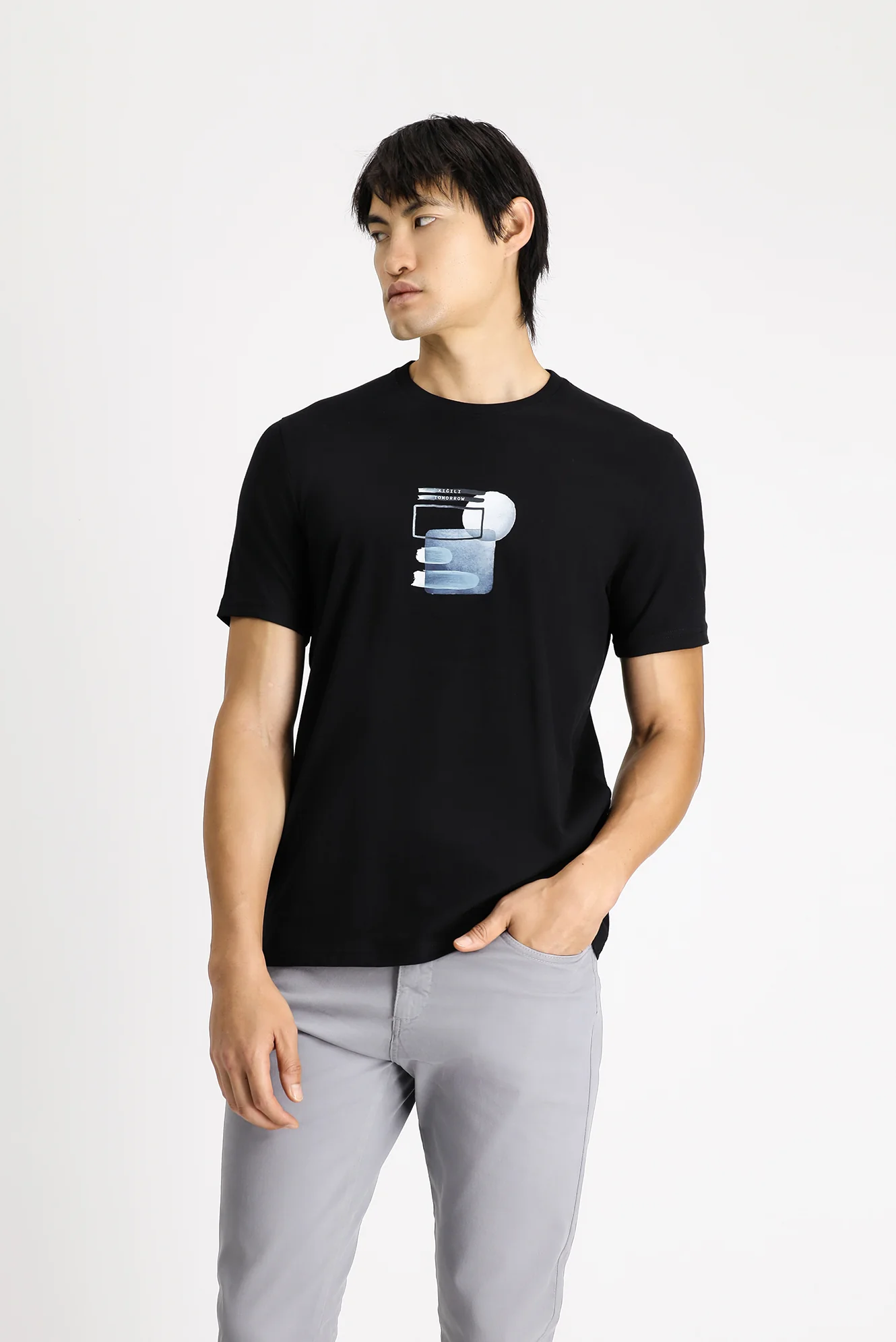 Siyah Eco-Line Bisiklet Yaka Regular Fit Baskılı Pamuk Tişört - Image 3