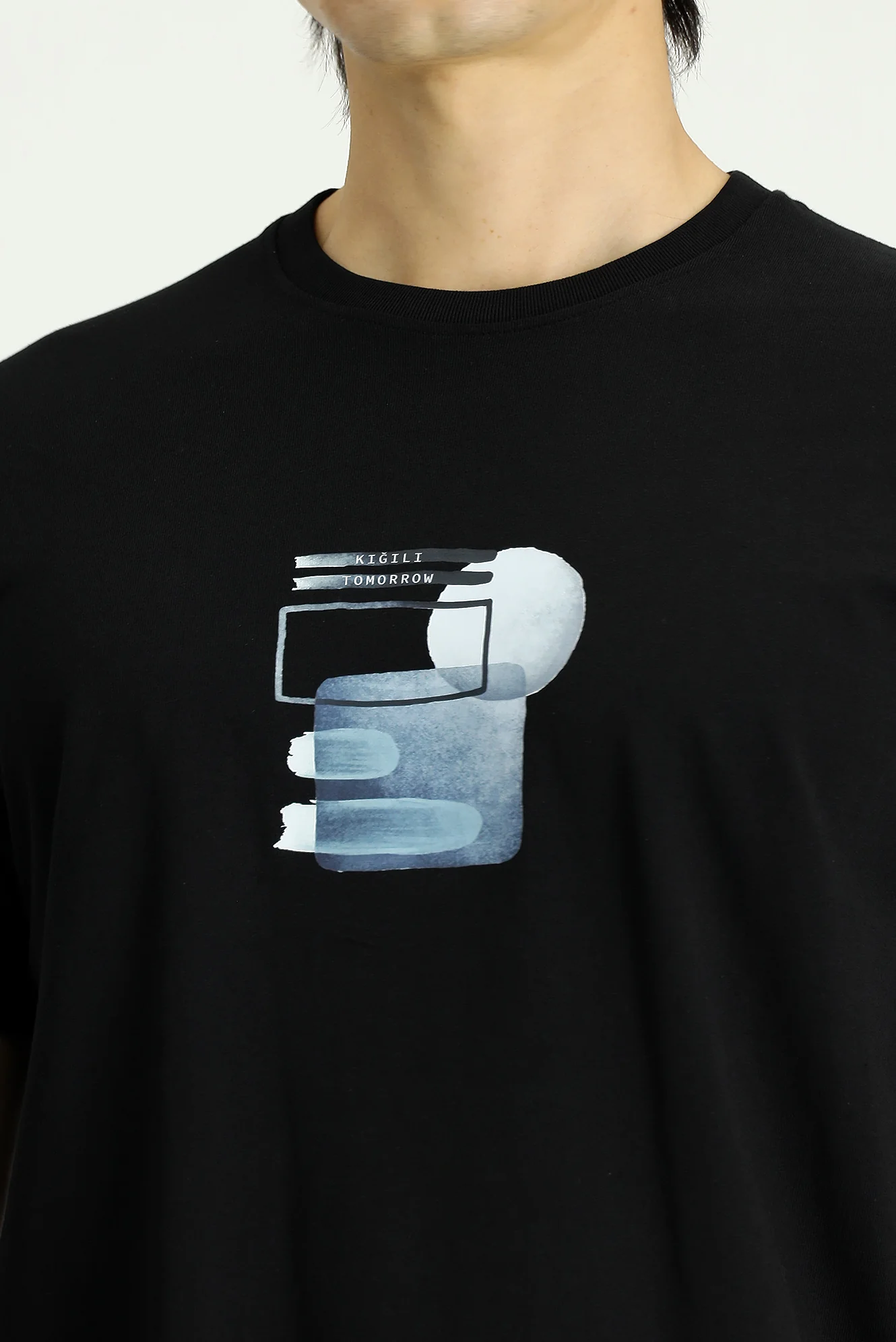 Siyah Eco-Line Bisiklet Yaka Regular Fit Baskılı Pamuk Tişört - Image 5
