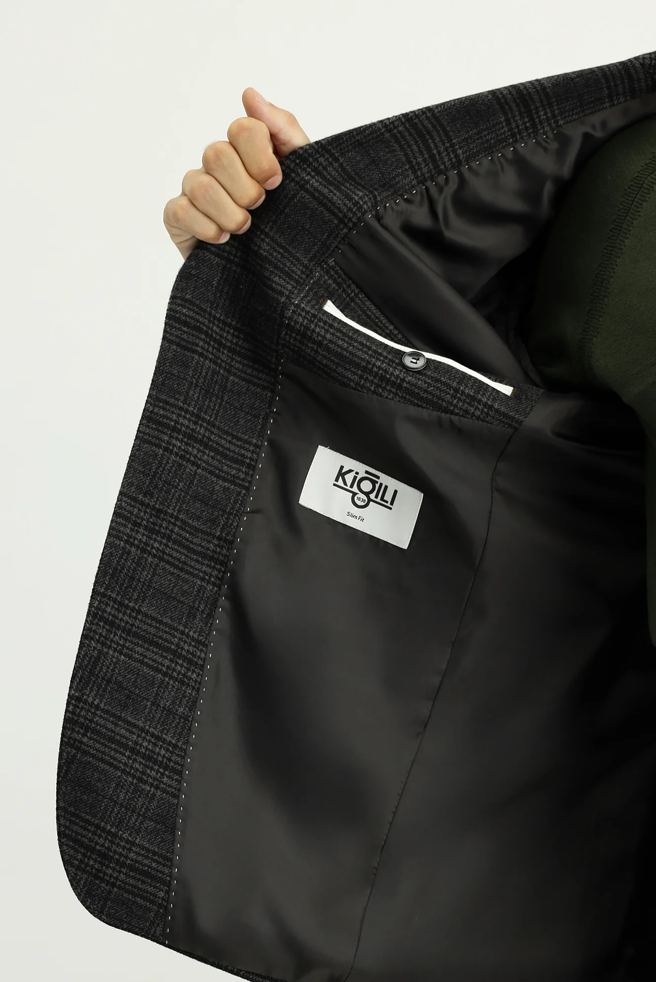 Siyah 7 Drop Slim Fit Dar Kesim Ekose Blazer Ceket - Image 5