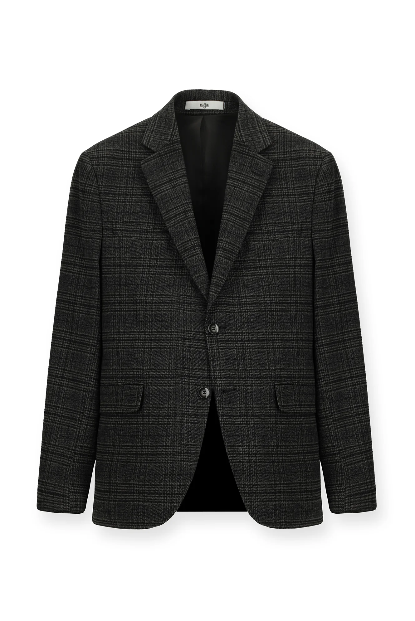 Siyah 7 Drop Slim Fit Dar Kesim Ekose Blazer Ceket - Image 6