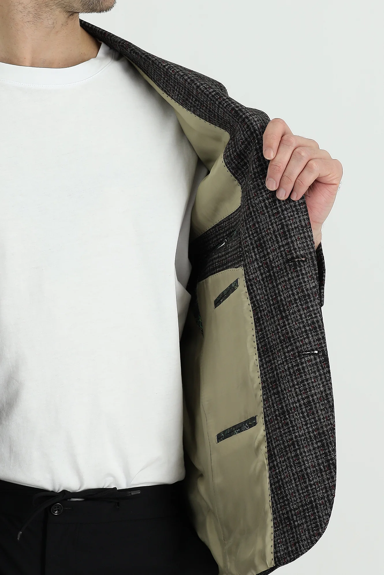 Siyah 4 Drop Relaxed Fit Rahat Kesim Ekose Ceket - Image 4