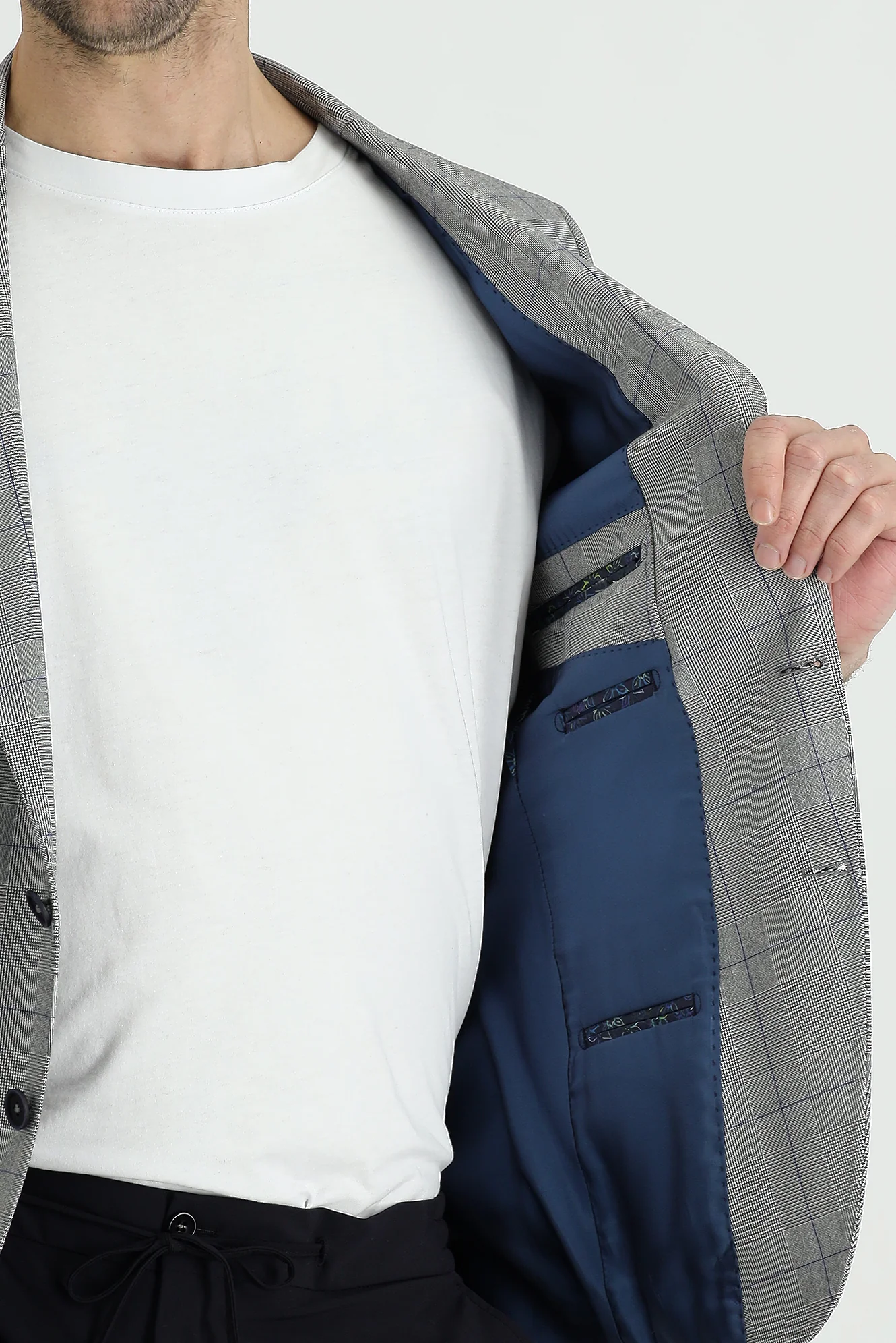 Siyah 6 Drop Regular Fit Standart Kesim Ekose Ceket - Image 4
