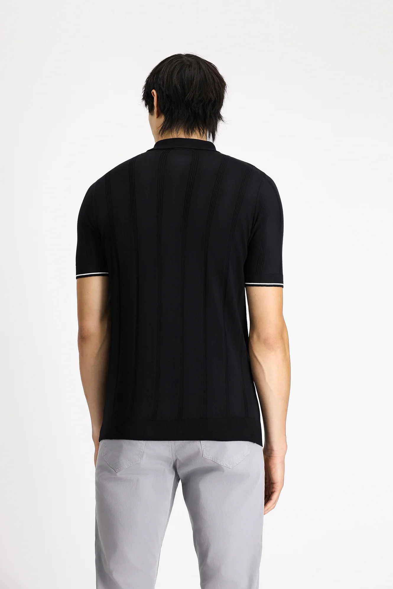 Siyah Fermuarlı Desenli Slim Fit Dar Kesim Polo Yaka Tişört - Image 4