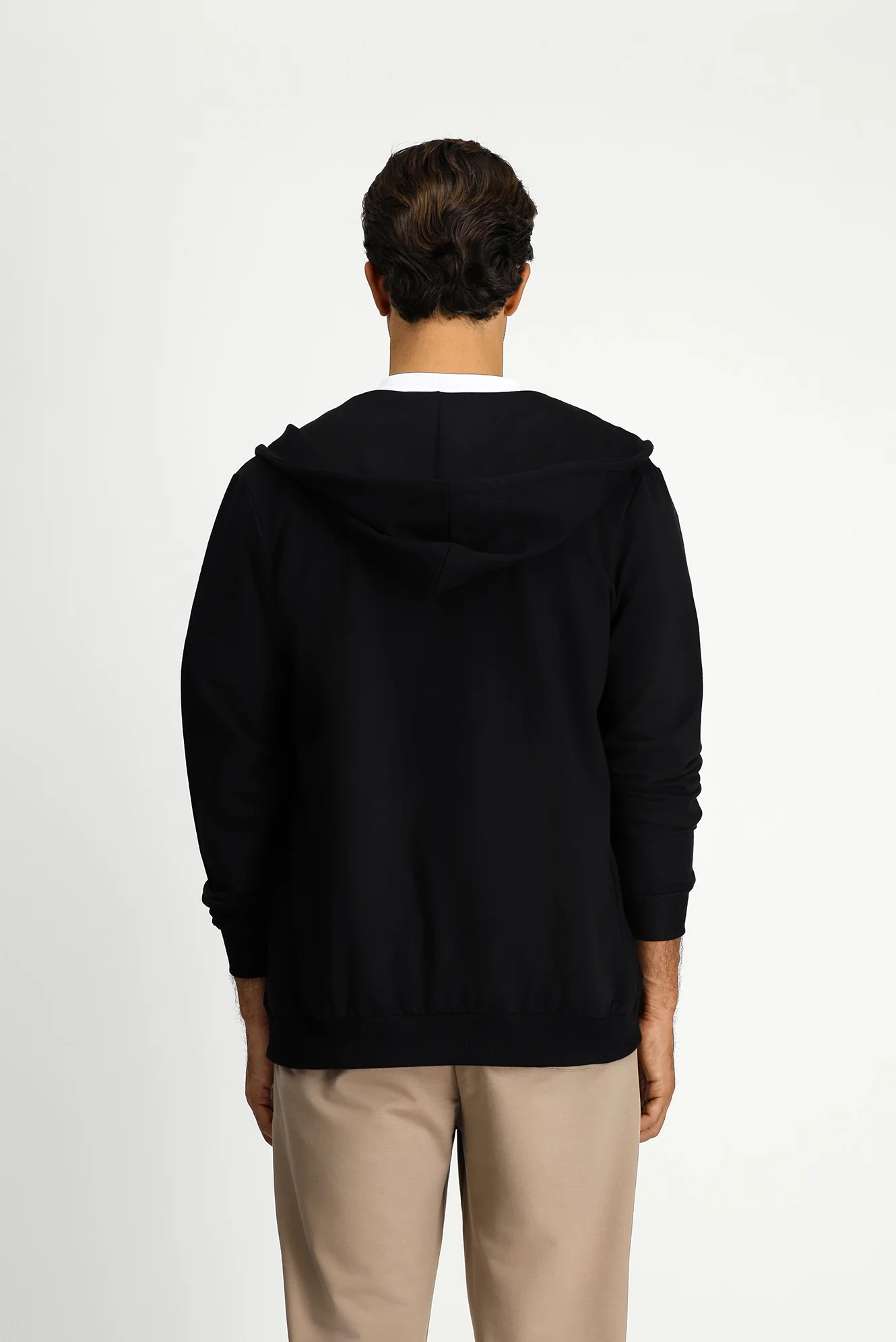 Siyah Kapüşonlu Regular Fit Fermuarlı Baskılı Pamuklu Sweatshirt - Image 5