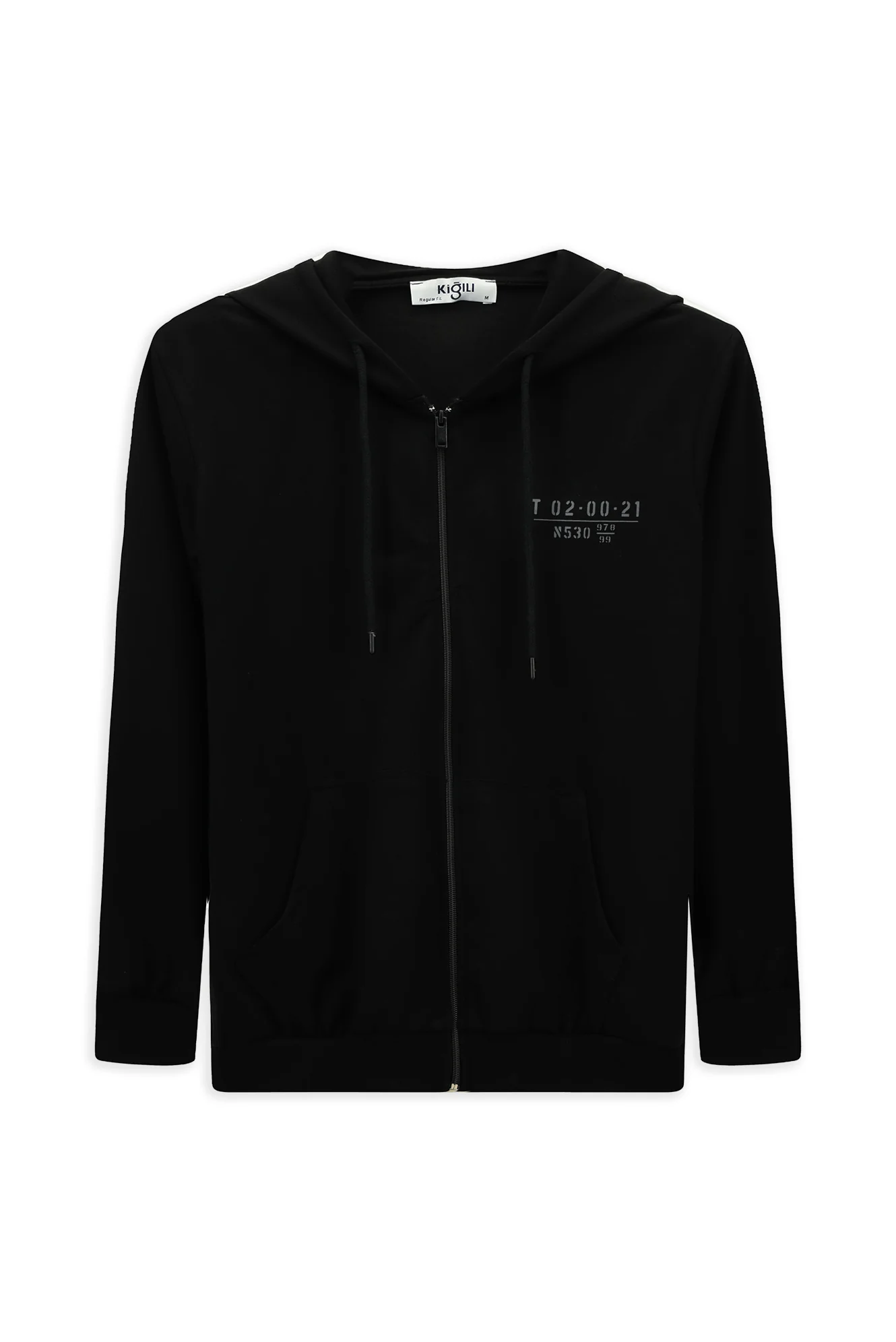 Siyah Kapüşonlu Regular Fit Fermuarlı Baskılı Pamuklu Sweatshirt - Image 7