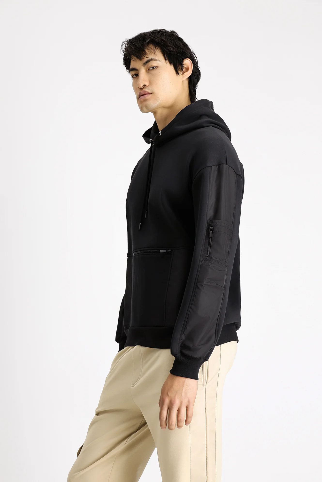 Siyah Kapüşonlu Oversize Fermuarlı Pamuklu Sweatshirt - Image 3