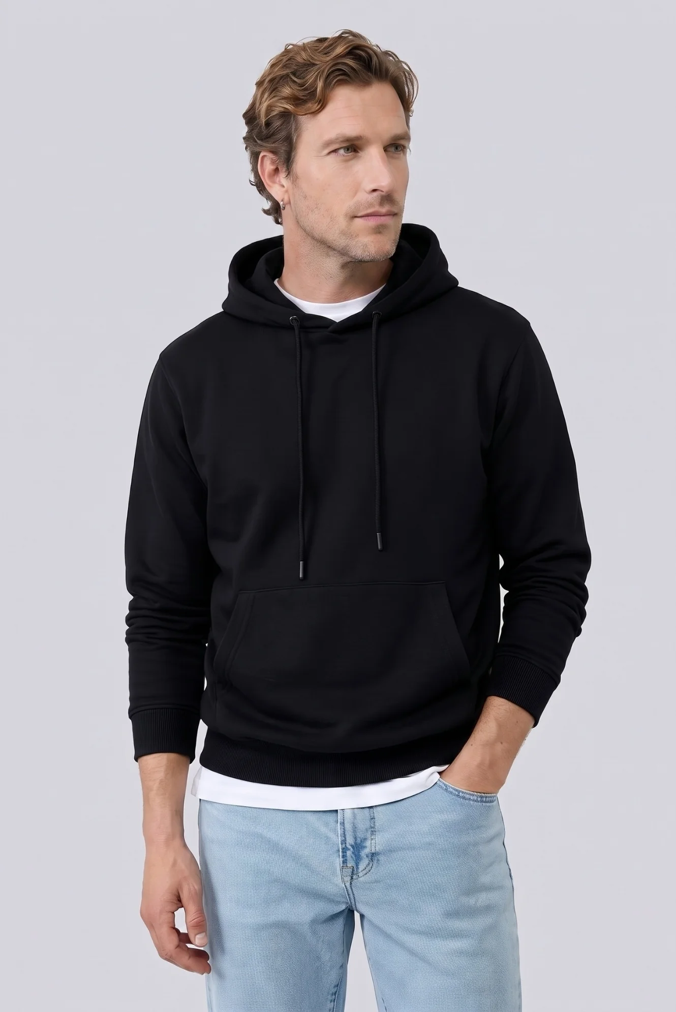 Siyah Regular Fit Kapüşonlu Pamuklu Sweatshirt - Image 2