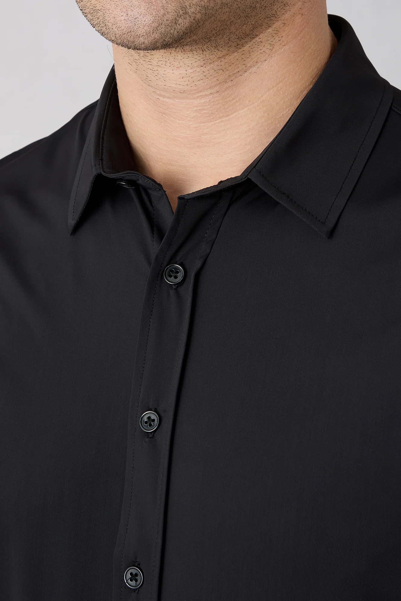 Siyah Techno-Line Kısa Kol Regular Fit Likralı Esnek Gömlek - Image 3