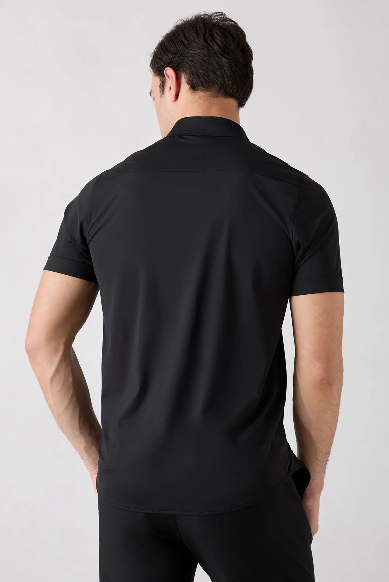 Siyah Techno-Line Kısa Kol Regular Fit Likralı Esnek Gömlek - Image 4