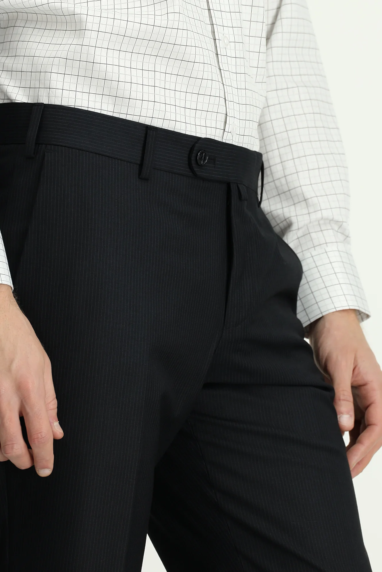 Siyah 7 Drop Slim Fit Dar Kesim Çizgili Klasik Kumaş Pantolon - Image 5