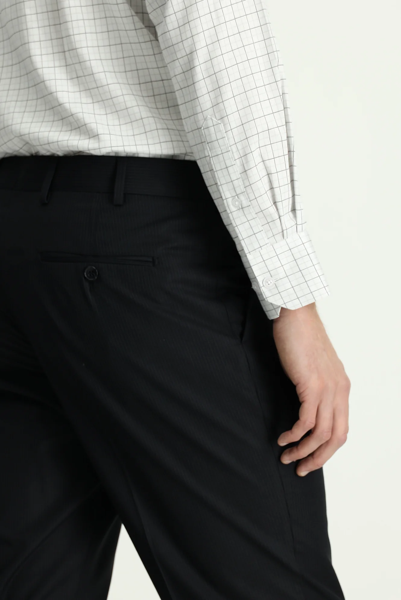 Siyah 7 Drop Slim Fit Dar Kesim Çizgili Klasik Kumaş Pantolon - Image 6