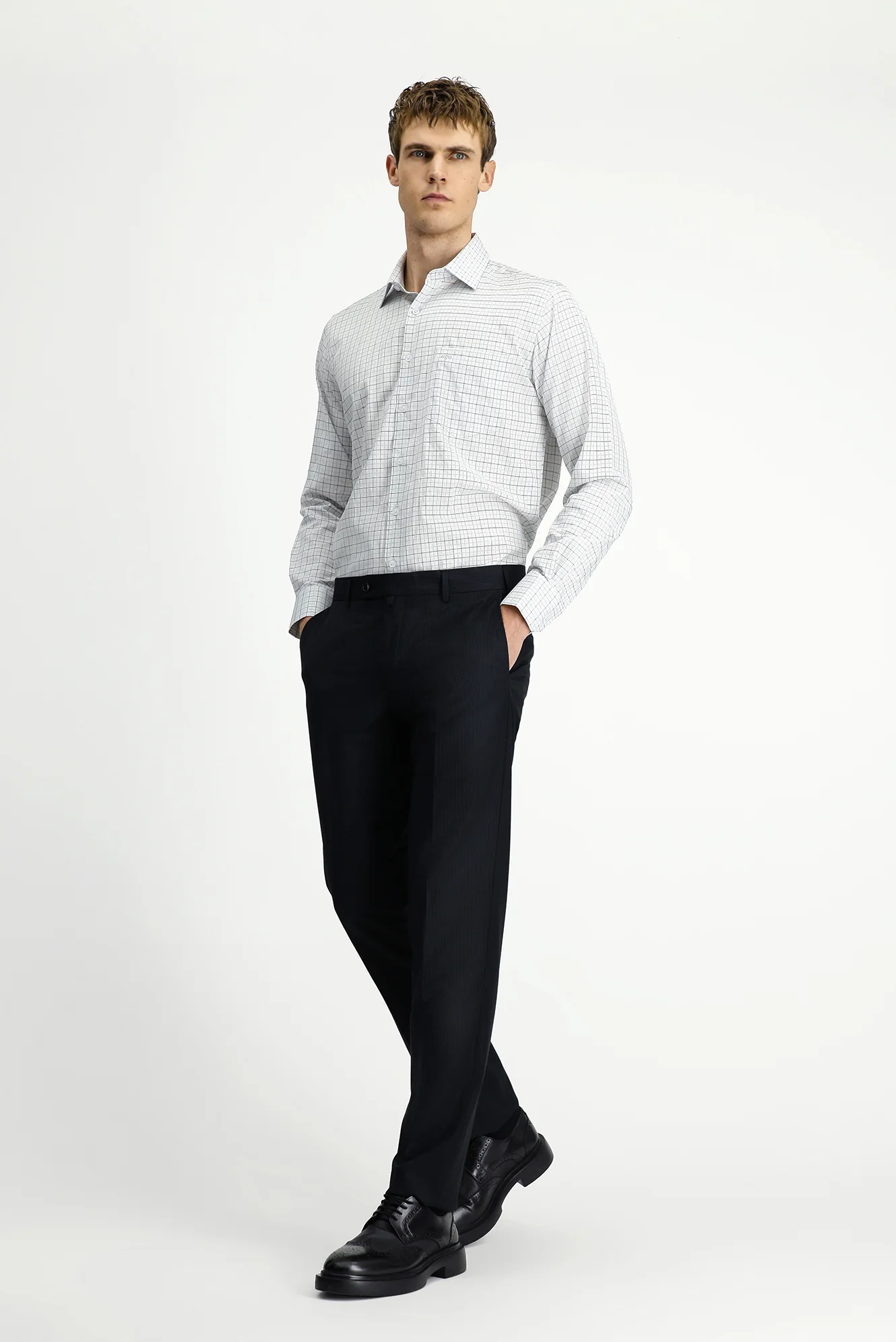 Siyah 6 Drop Regular Fit Standart Kesim Çizgili Klasik Kumaş Pantolon - Image 2