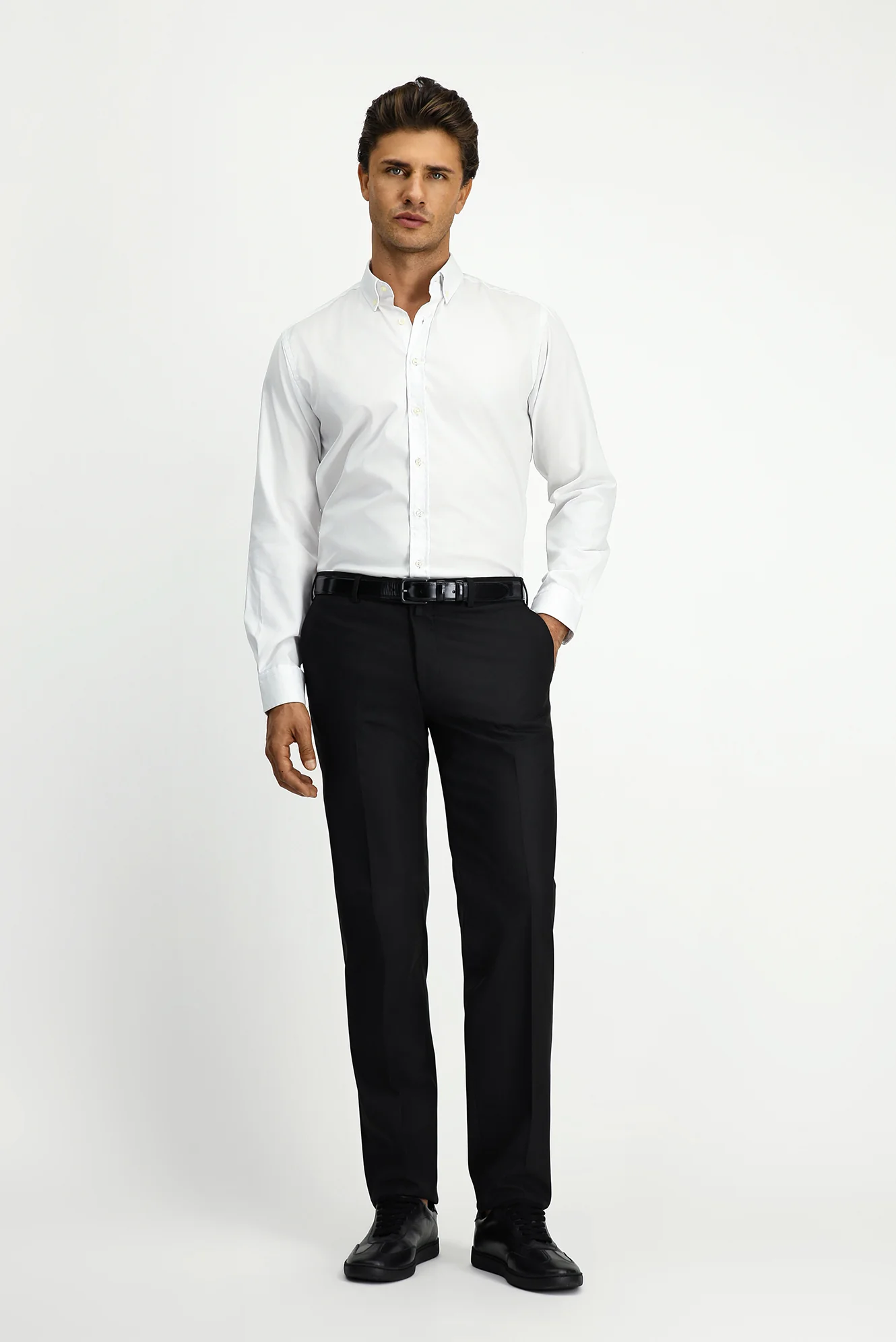 Siyah 4 Drop Relaxed Fit Rahat Kesim Likralı Klasik Kumaş Pantolon - Image 2