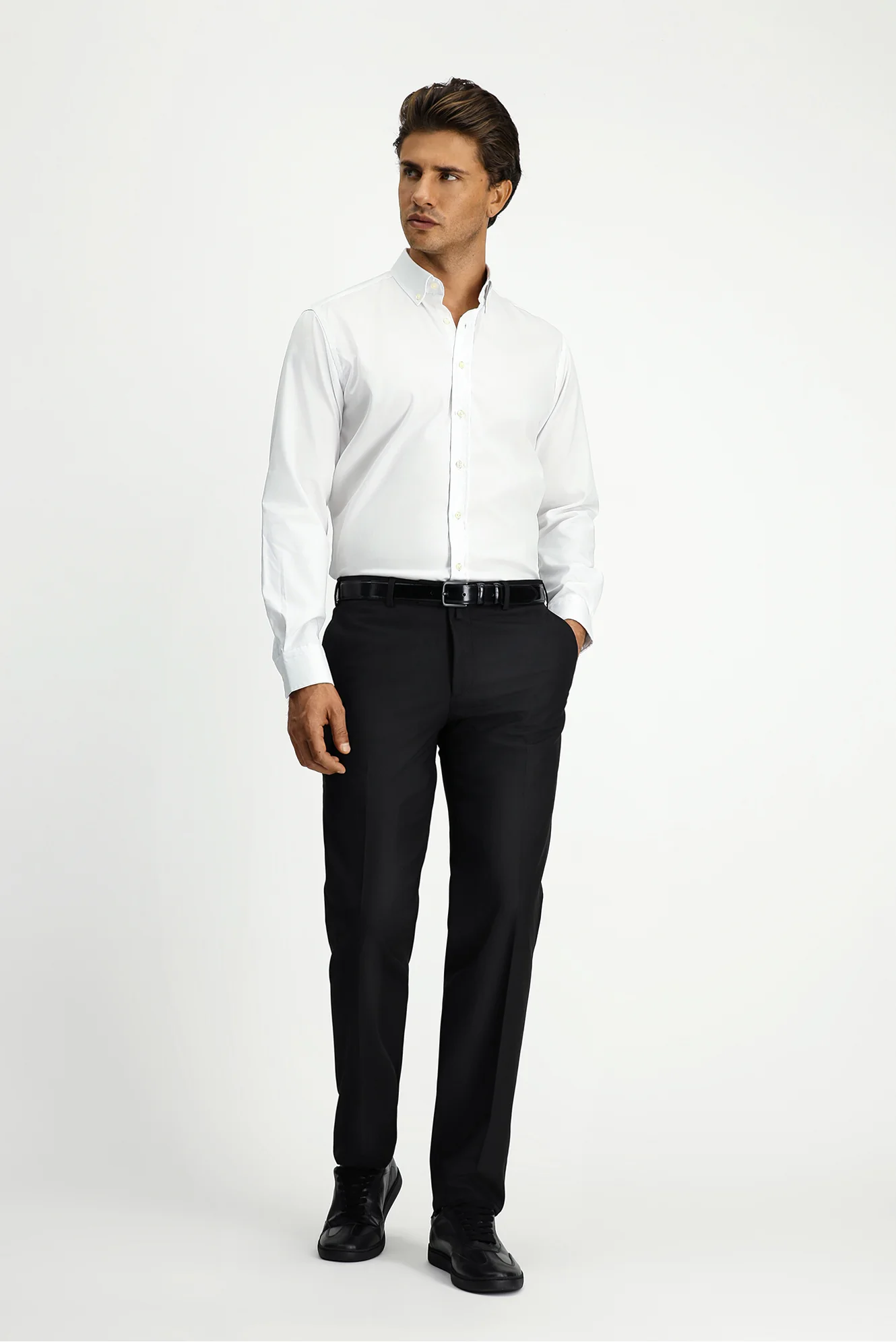 Siyah 7 Drop Slim Fit Dar Kesim Likralı Klasik Kumaş Pantolon