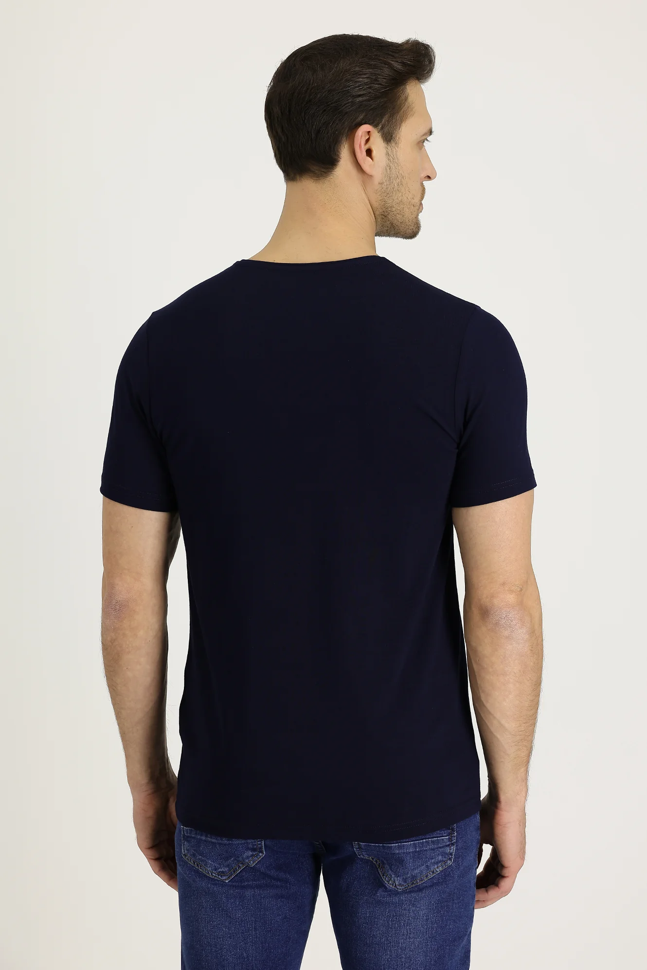 Siyah Lacivert Bisiklet Yaka Slim Fit Dar Kesim Tişört - Image 3
