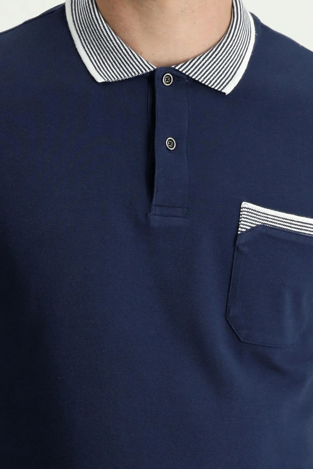 Siyah Lacivert Polo Yaka Regular Fit Desenli Pamuk Tişört - Image 4