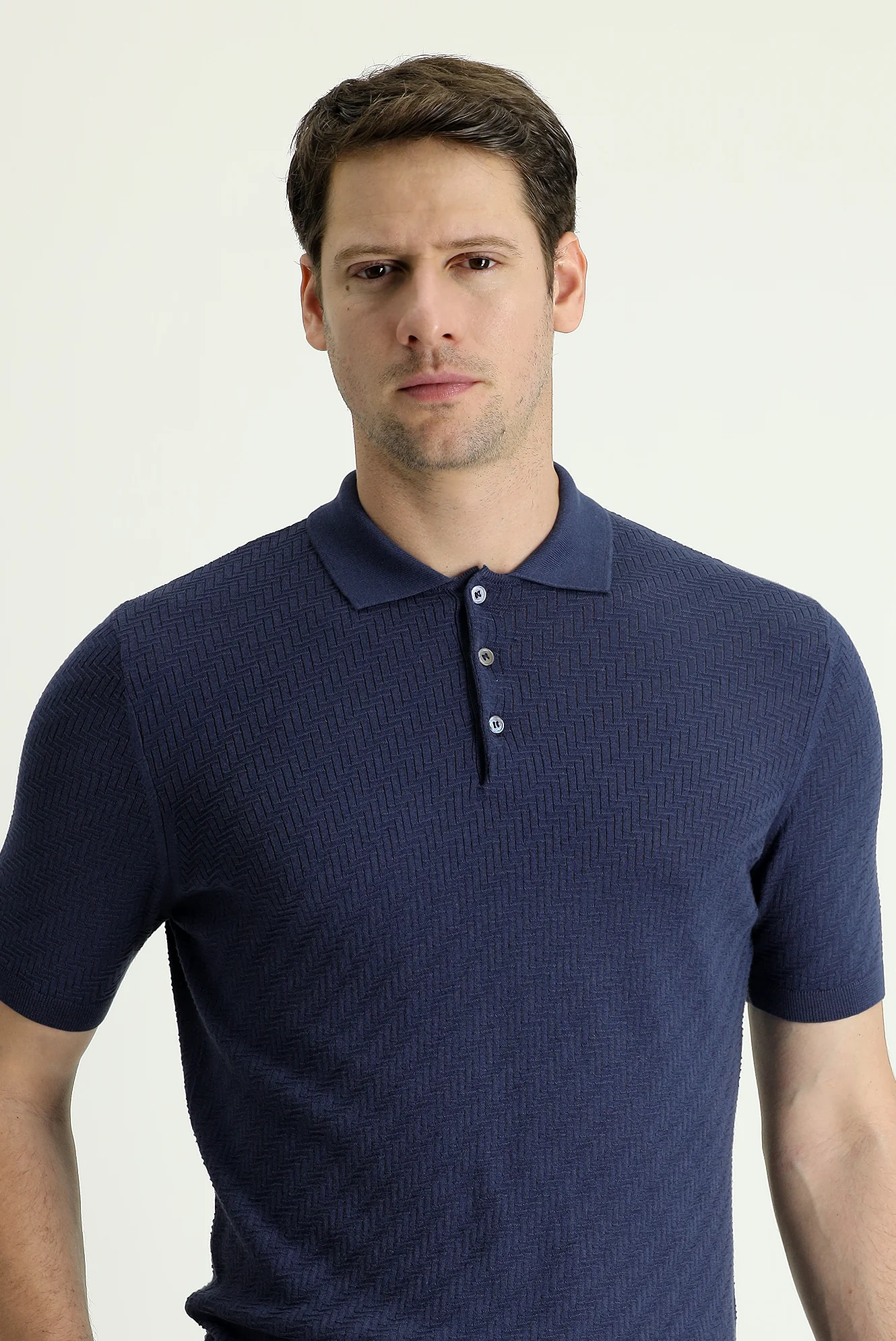 Siyah Lacivert Polo Yaka Regular Fit Desenli Pamuklu Tişört - Image 2