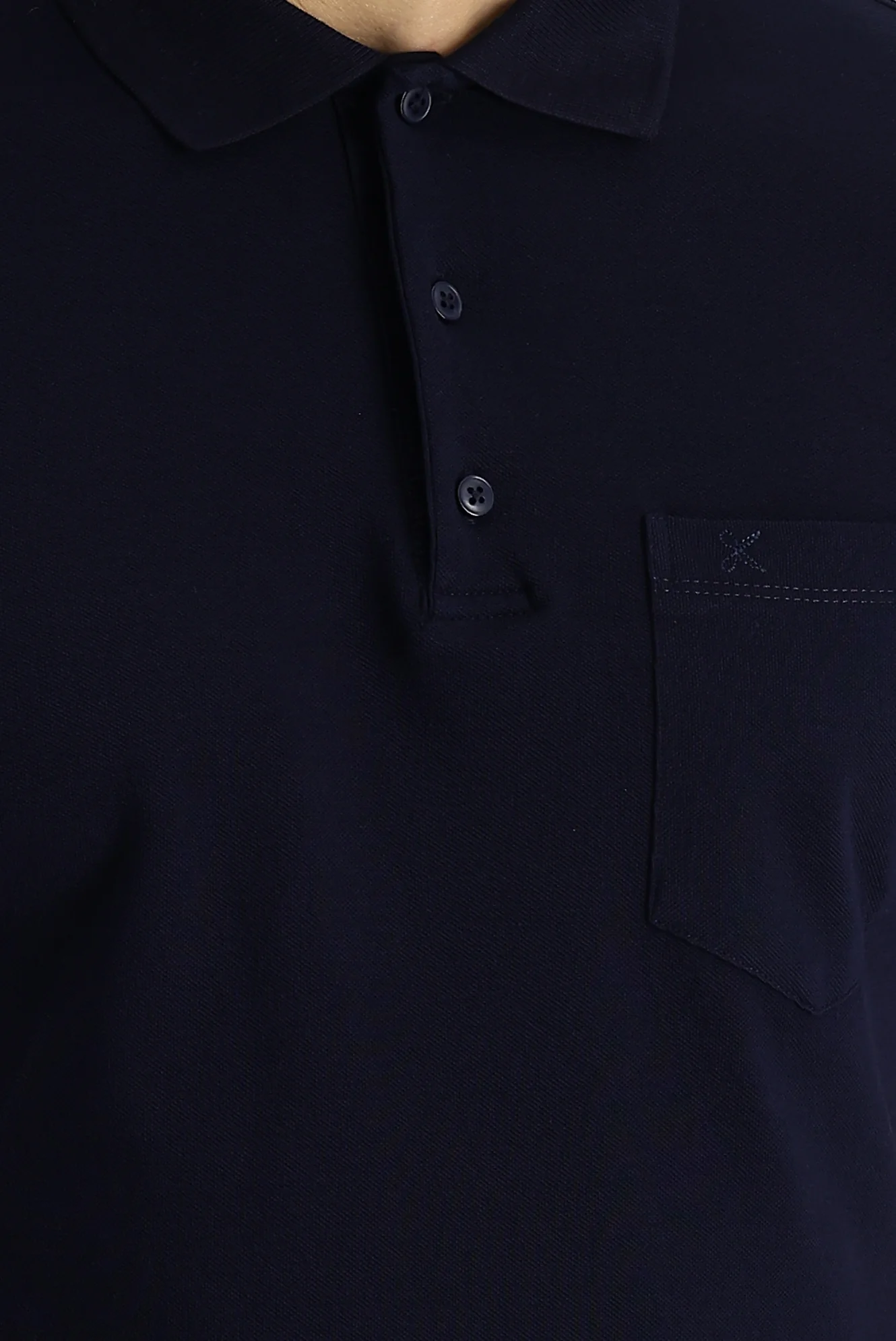 Siyah Lacivert Polo Yaka Regular Fit Nakışlı Pamuk Tişört - Image 4