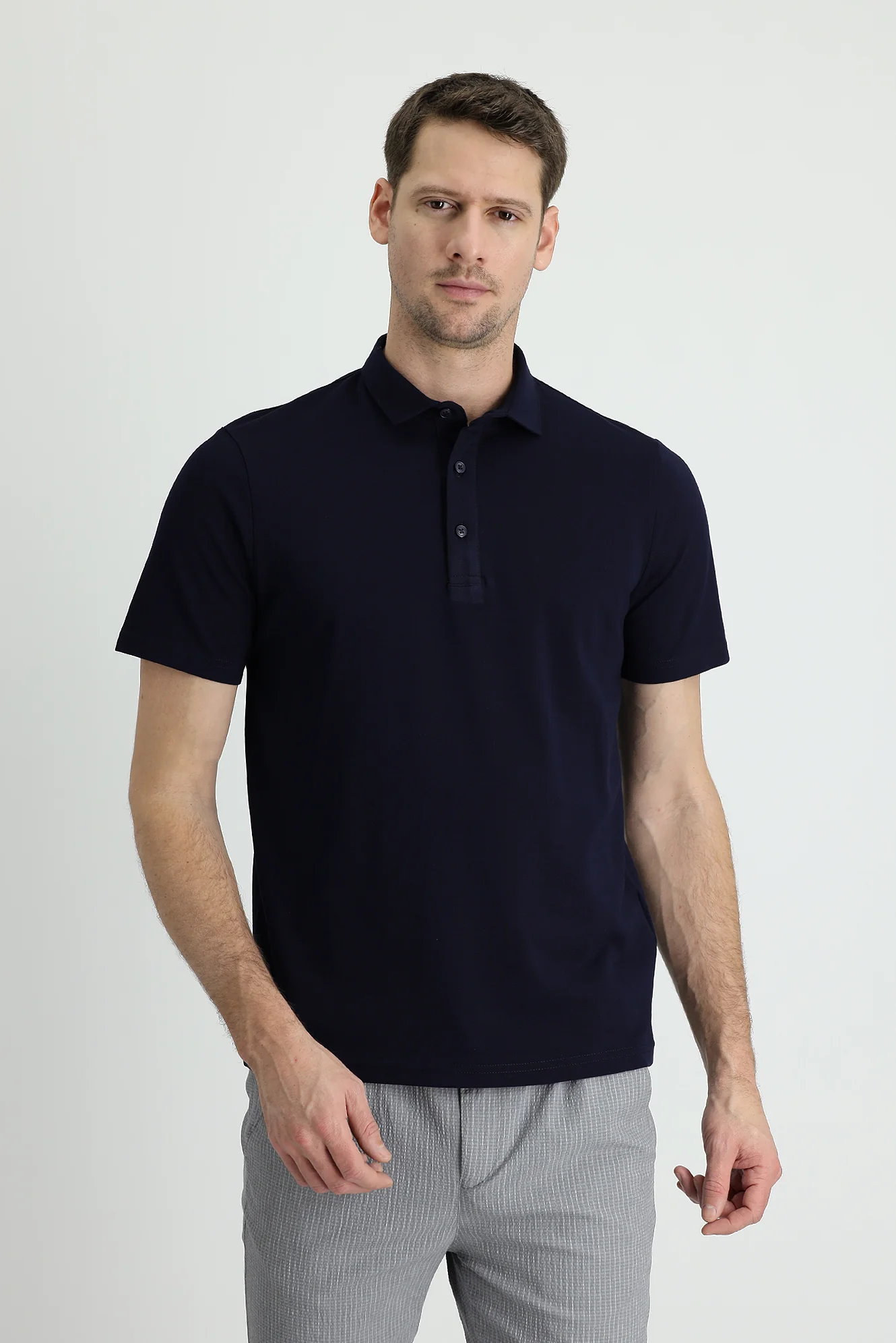 Siyah Lacivert Polo Yaka Regular Fit Pamuk Tişört - Image 2