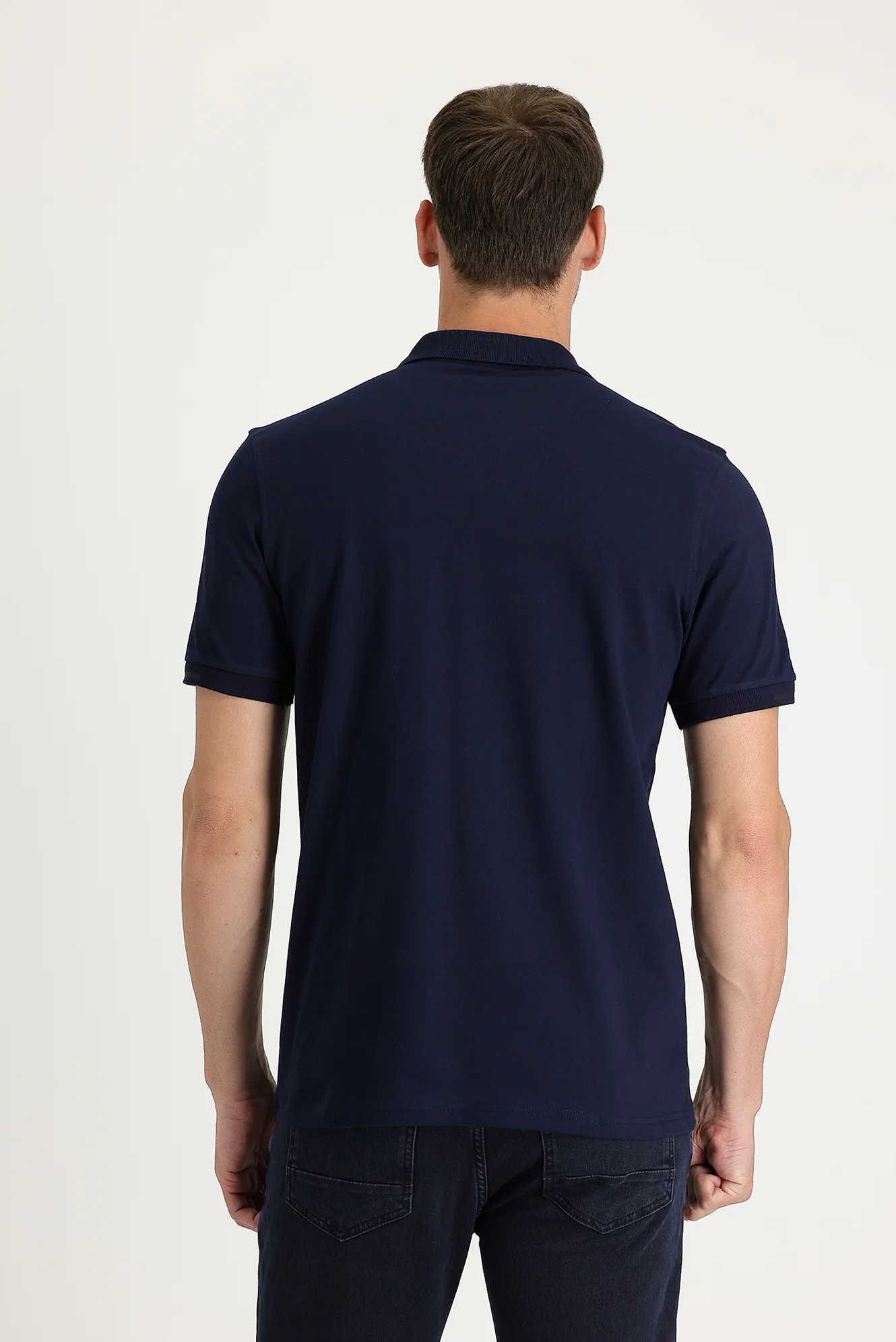 Siyah Lacivert Polo Yaka Slim Fit Dar Kesim Baskılı Fermuarlı Tişört - Image 3