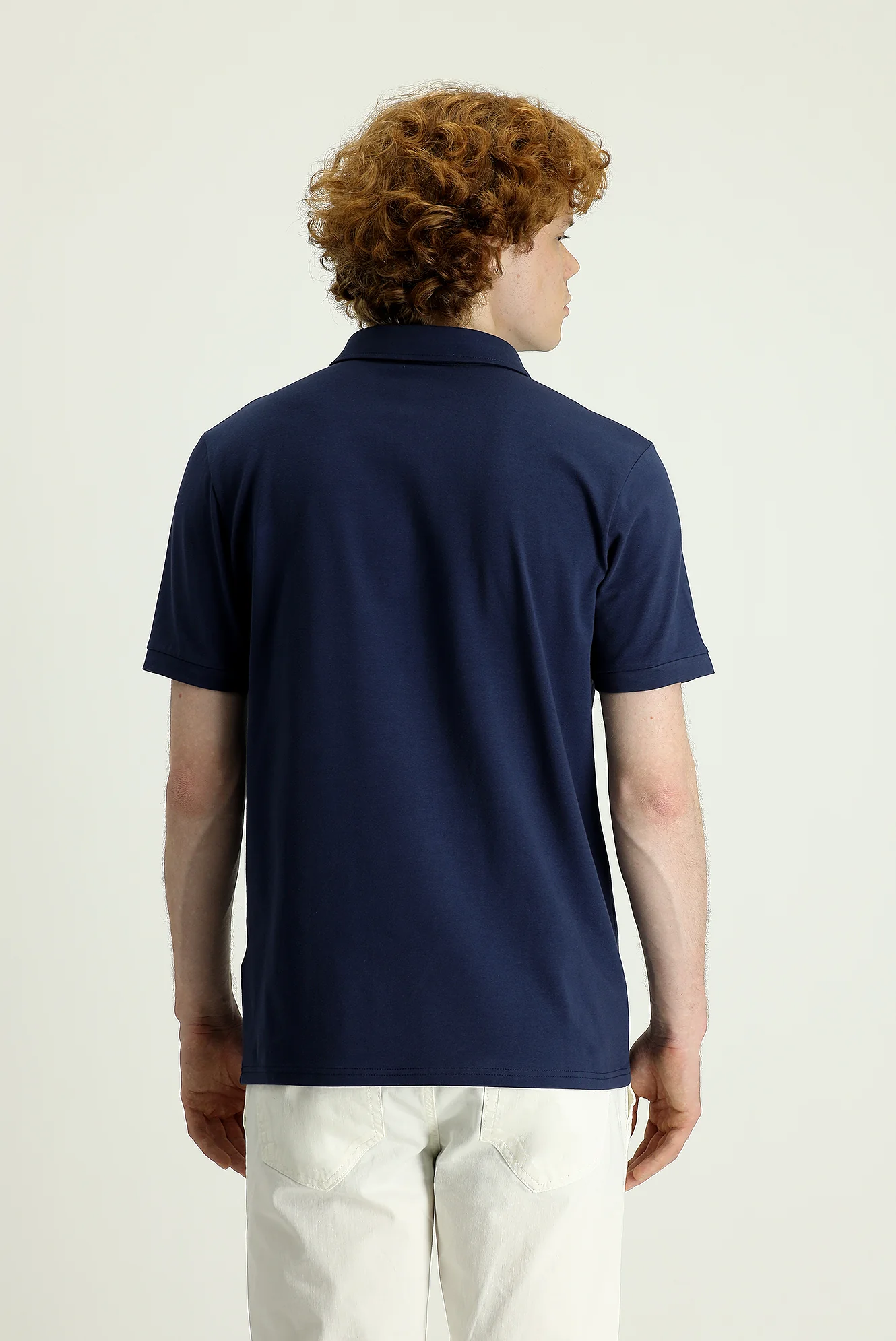 Siyah Lacivert Polo Yaka Slim Fit Dar Kesim Baskılı Pamuklu Tişört - Image 3