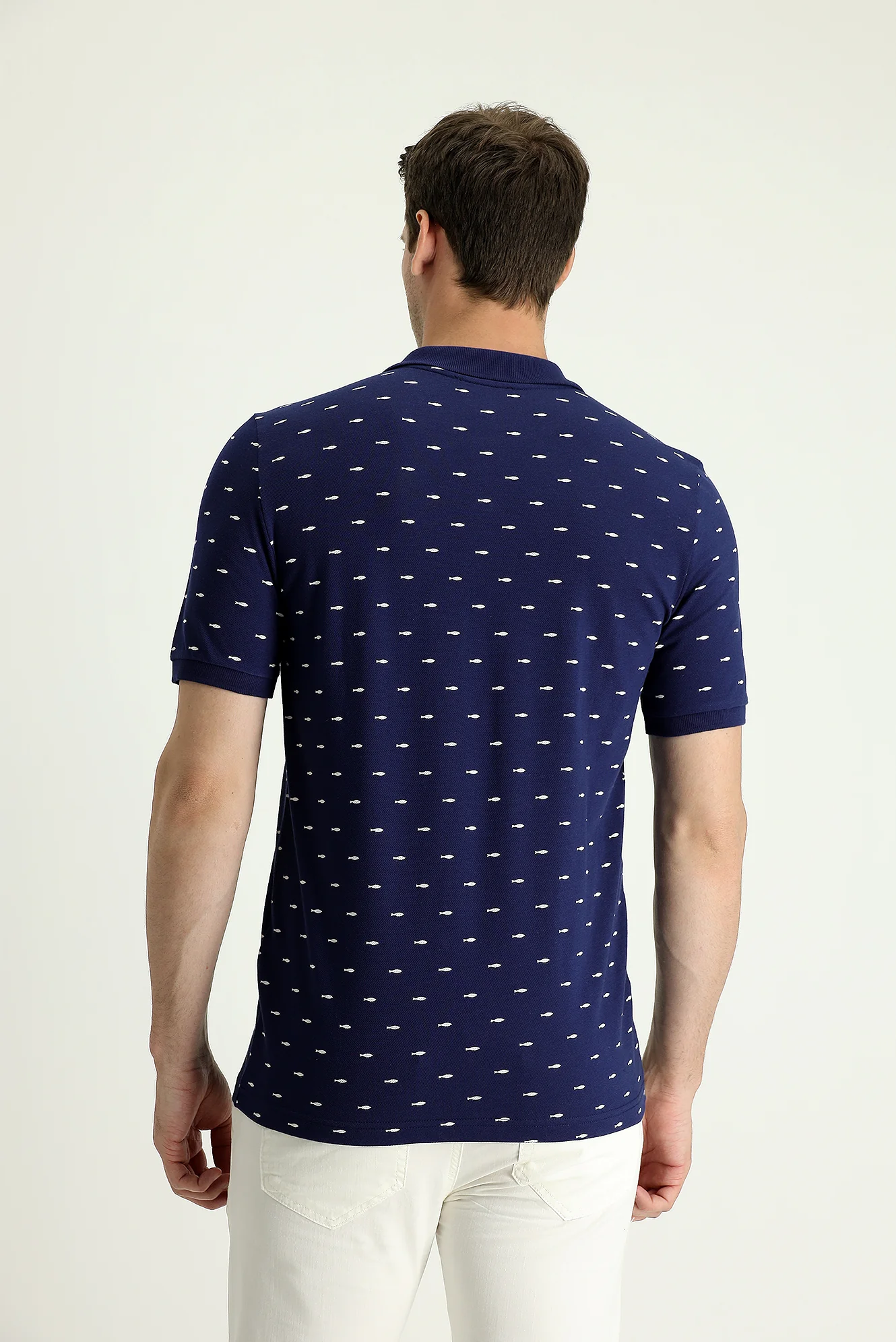 Siyah Lacivert Polo Yaka Slim Fit Dar Kesim Desenli Pamuk Tişört - Image 3