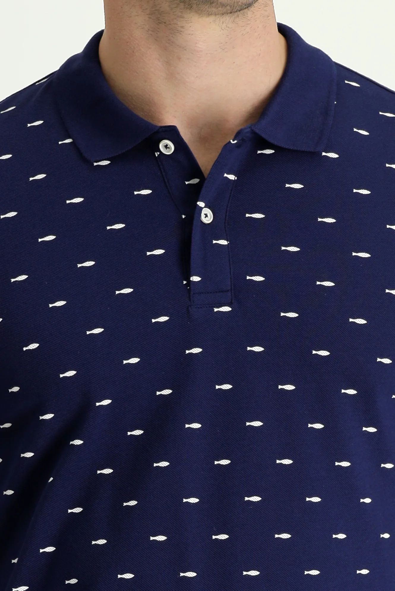 Siyah Lacivert Polo Yaka Slim Fit Dar Kesim Desenli Pamuk Tişört - Image 4
