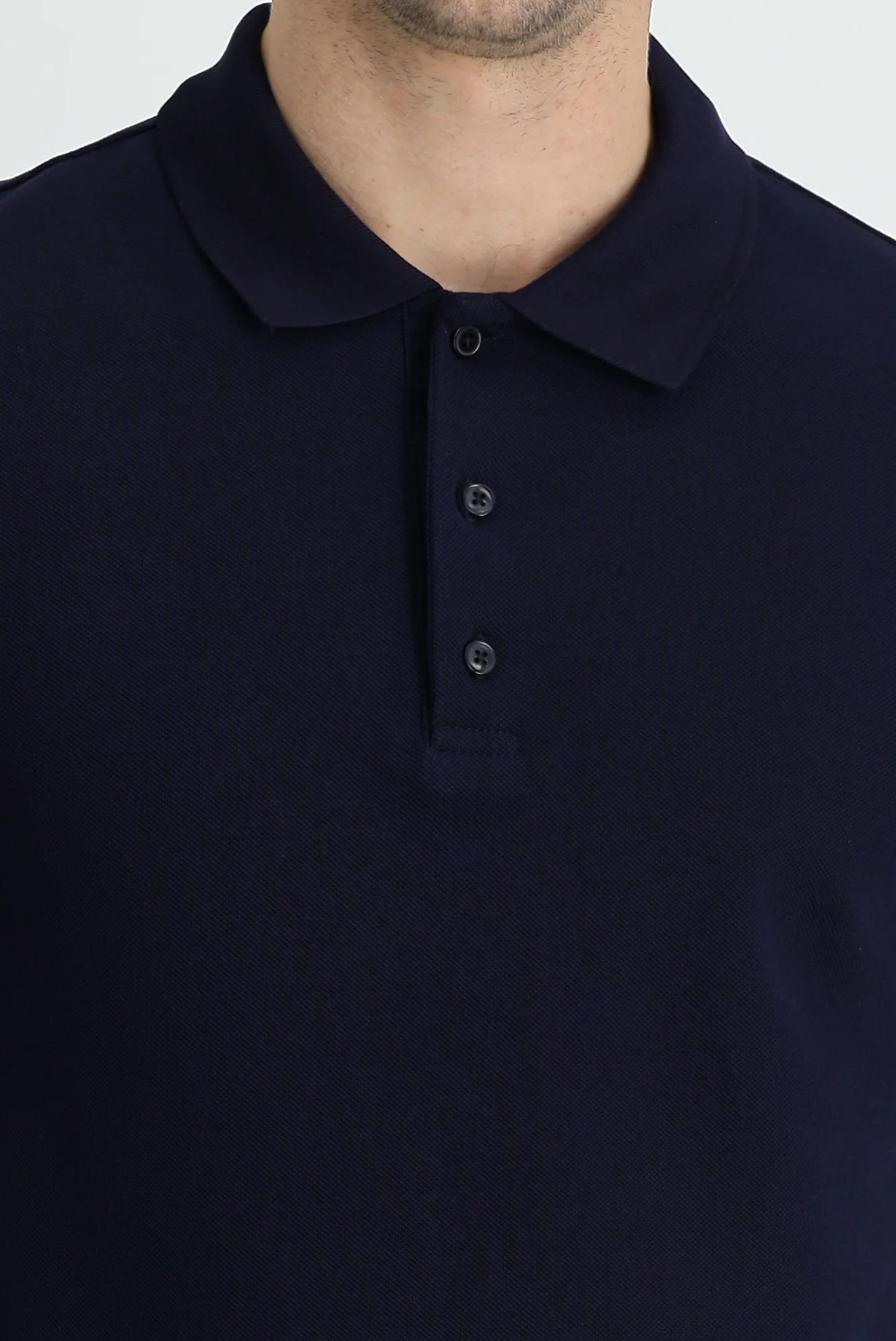 Siyah Lacivert Polo Yaka Slim Fit Dar Kesim Pamuk Tişört - Image 3