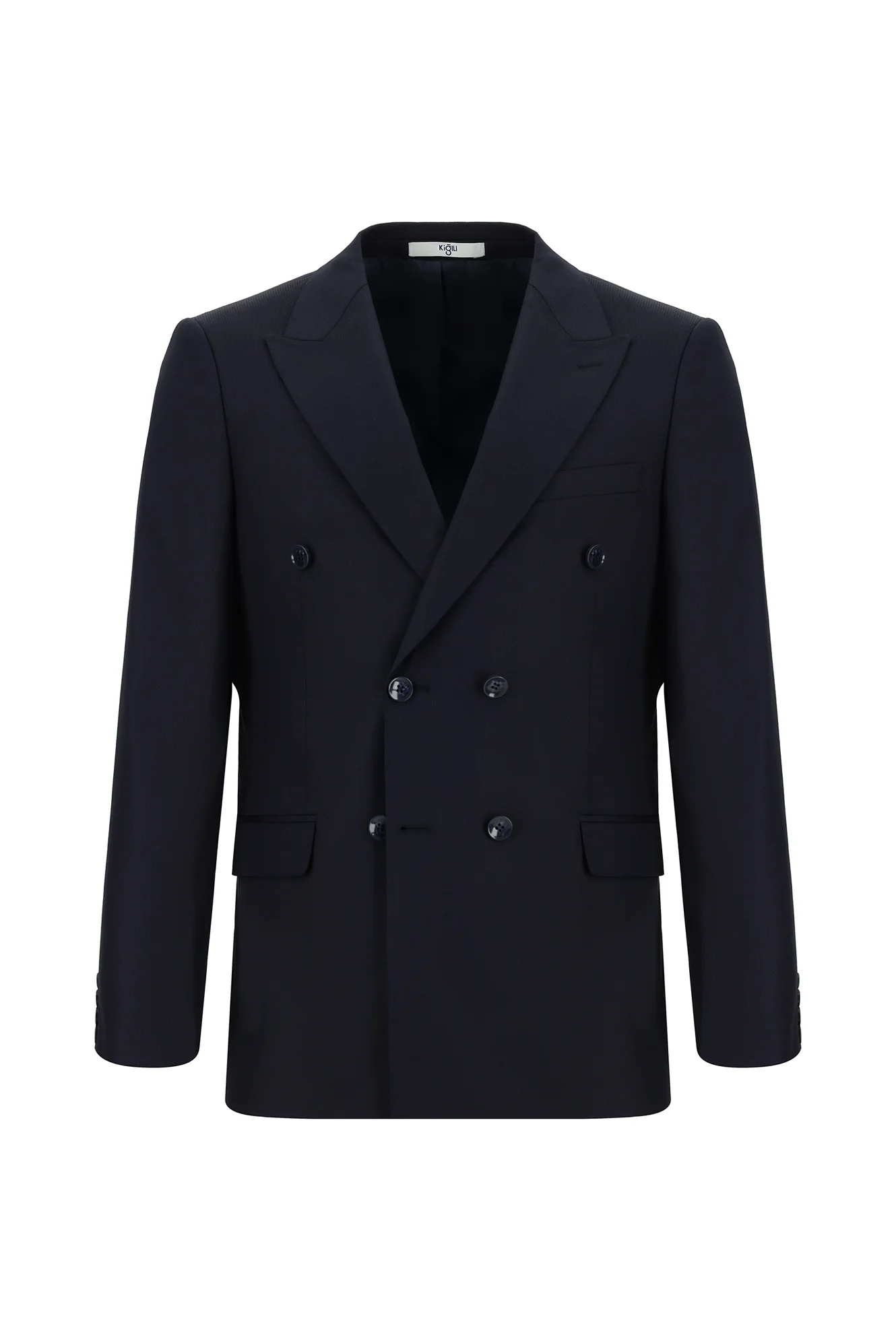 Siyah Lacivert 6 Drop Regular Fit Standart Kesim Desenli Kruvaze Takım Elbise - Image 2