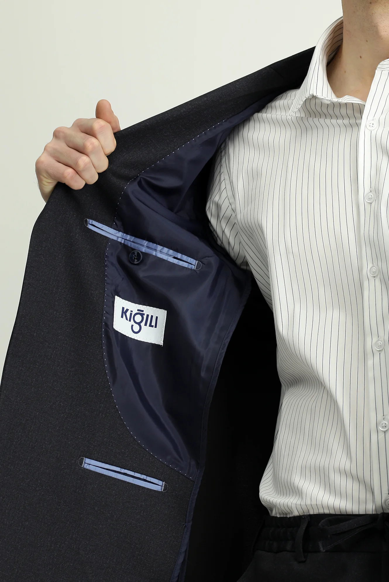 Siyah Lacivert 6 Drop Regular Fit Standart Kesim Desenli Beli Lastikli İpli Takım Elbise - Image 6