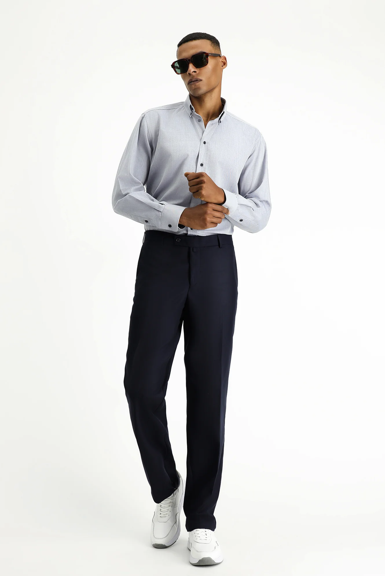 Siyah Lacivert 6 Drop Regular Fit Standart Kesim Klasik Kumaş Pantolon - Image 2