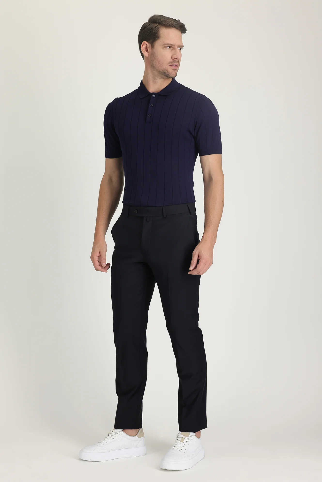 Siyah Lacivert 6 Drop Regular Fit Standart Kesim Yünlü Klasik Kumaş Pantolon