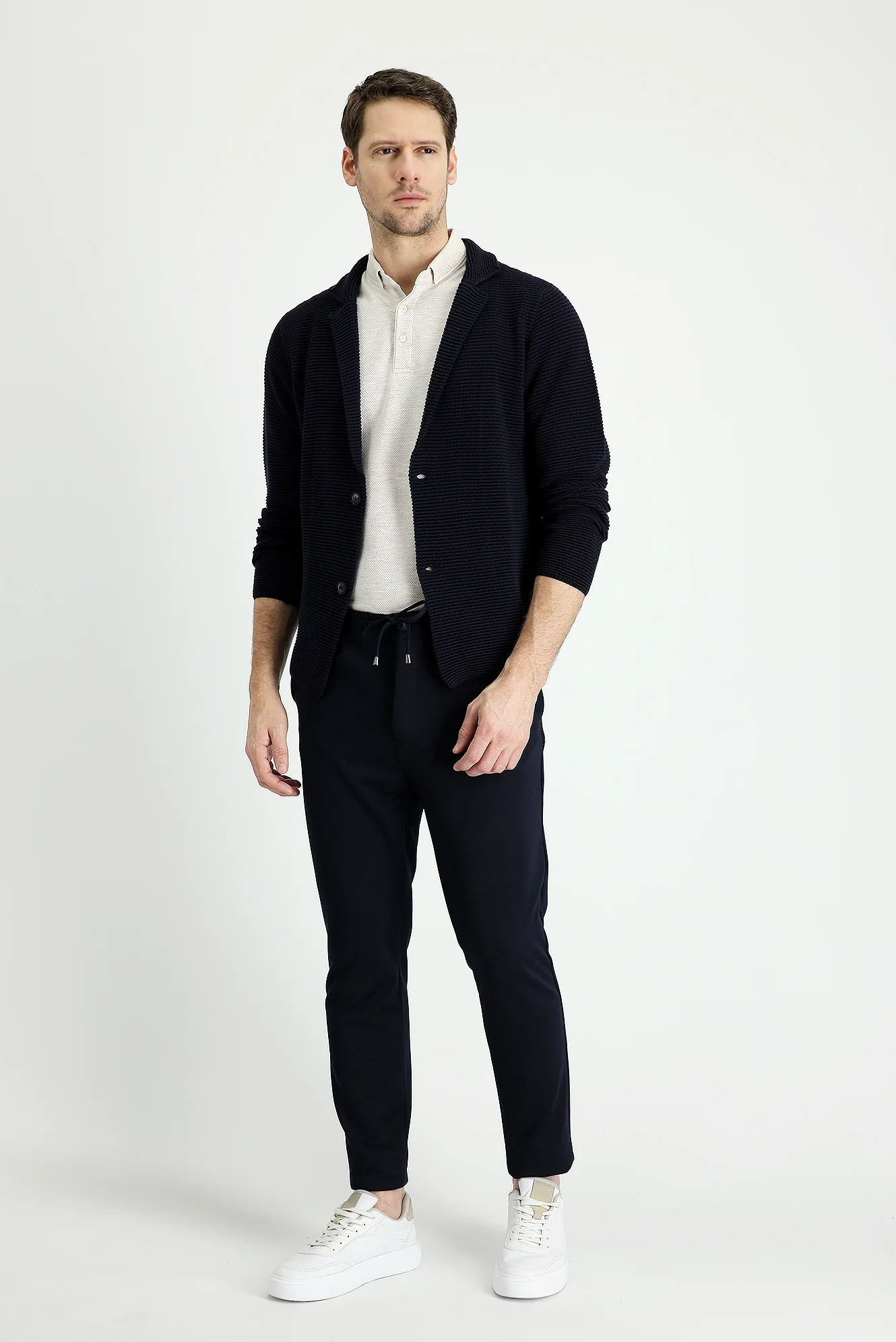 Siyah Lacivert Relaxed Fit Rahat Kesim Beli Lastikli İpli Likralı Pantolon - Image 2