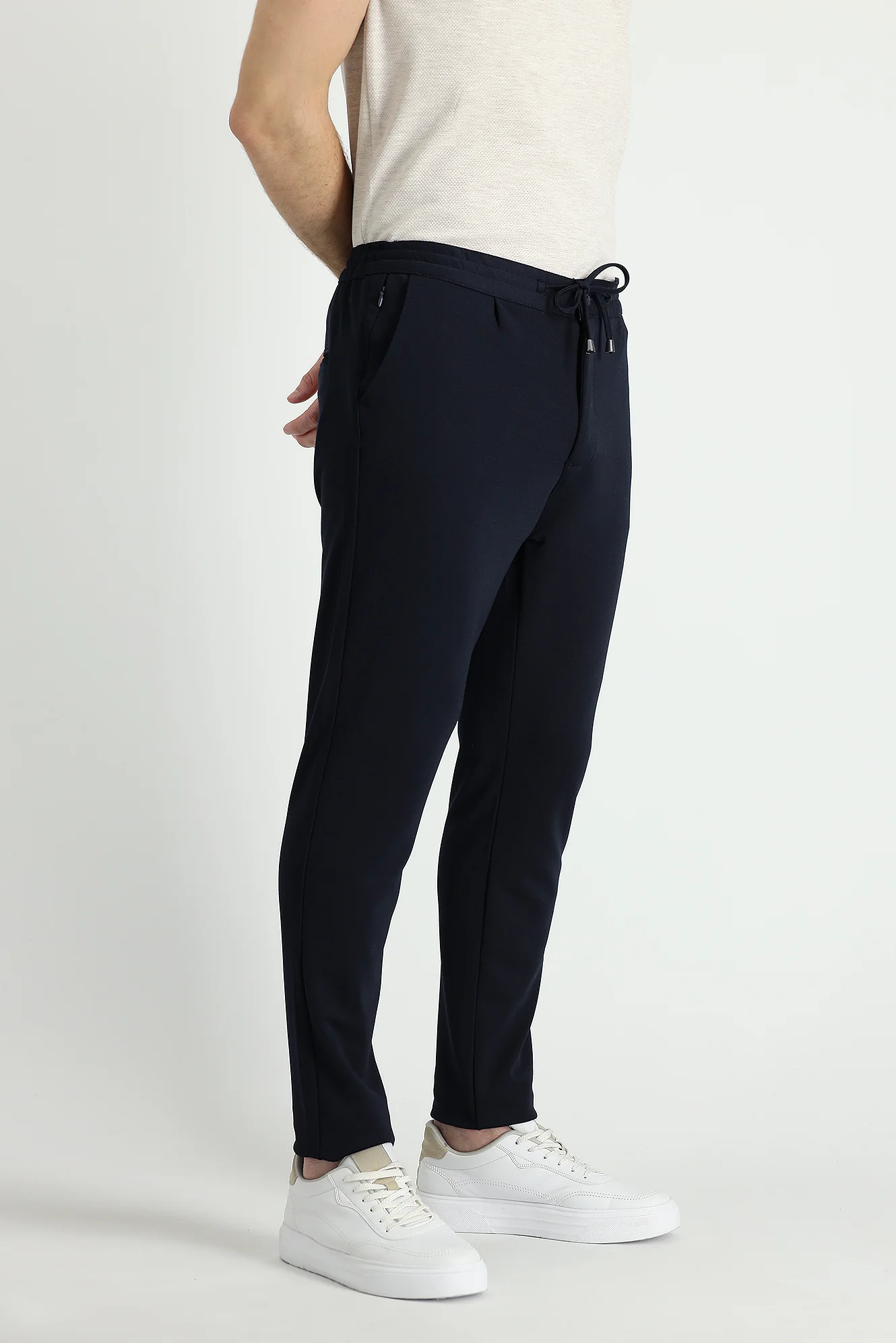 Siyah Lacivert Relaxed Fit Rahat Kesim Beli Lastikli İpli Likralı Pantolon - Image 3