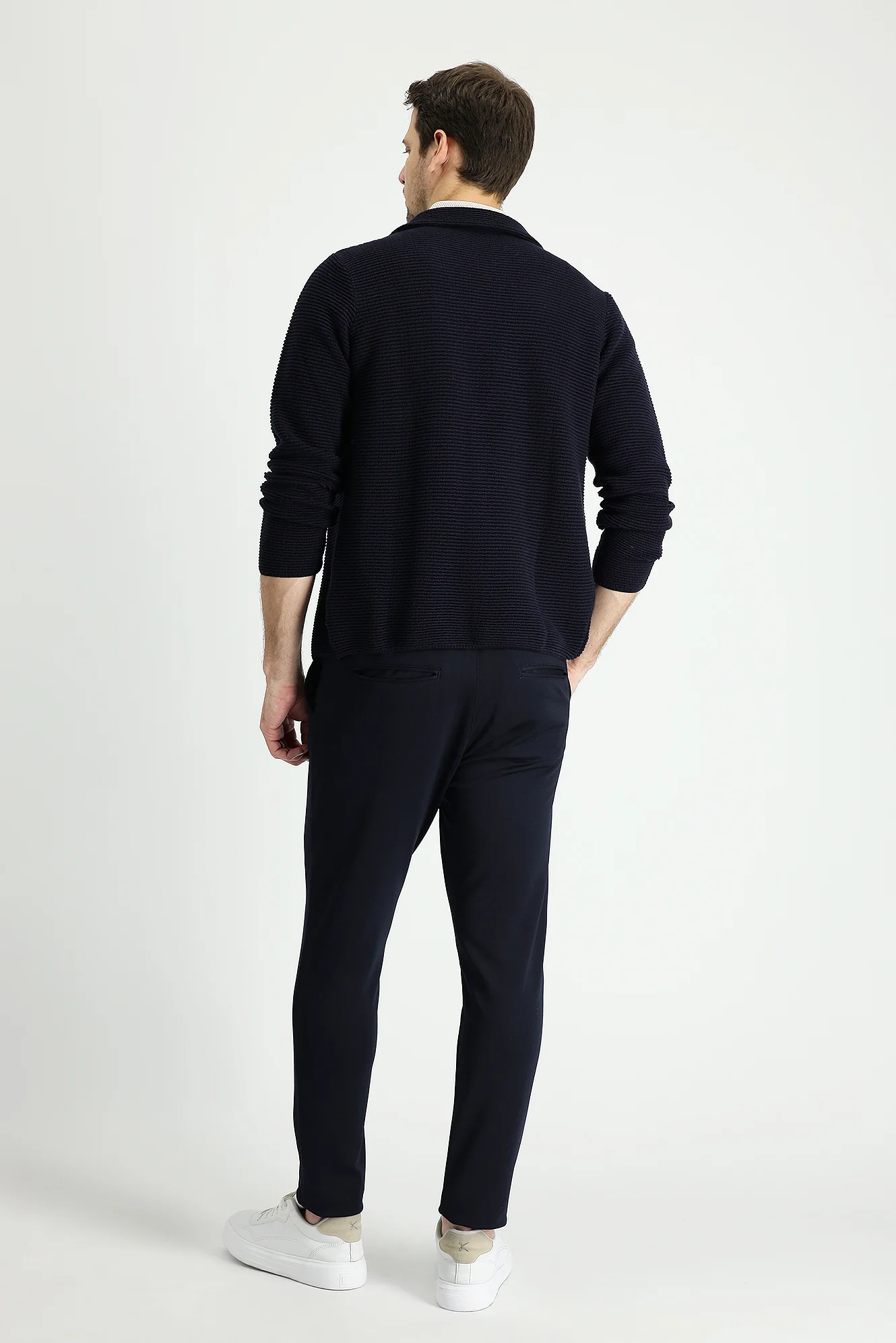 Siyah Lacivert Relaxed Fit Rahat Kesim Beli Lastikli İpli Likralı Pantolon - Image 5