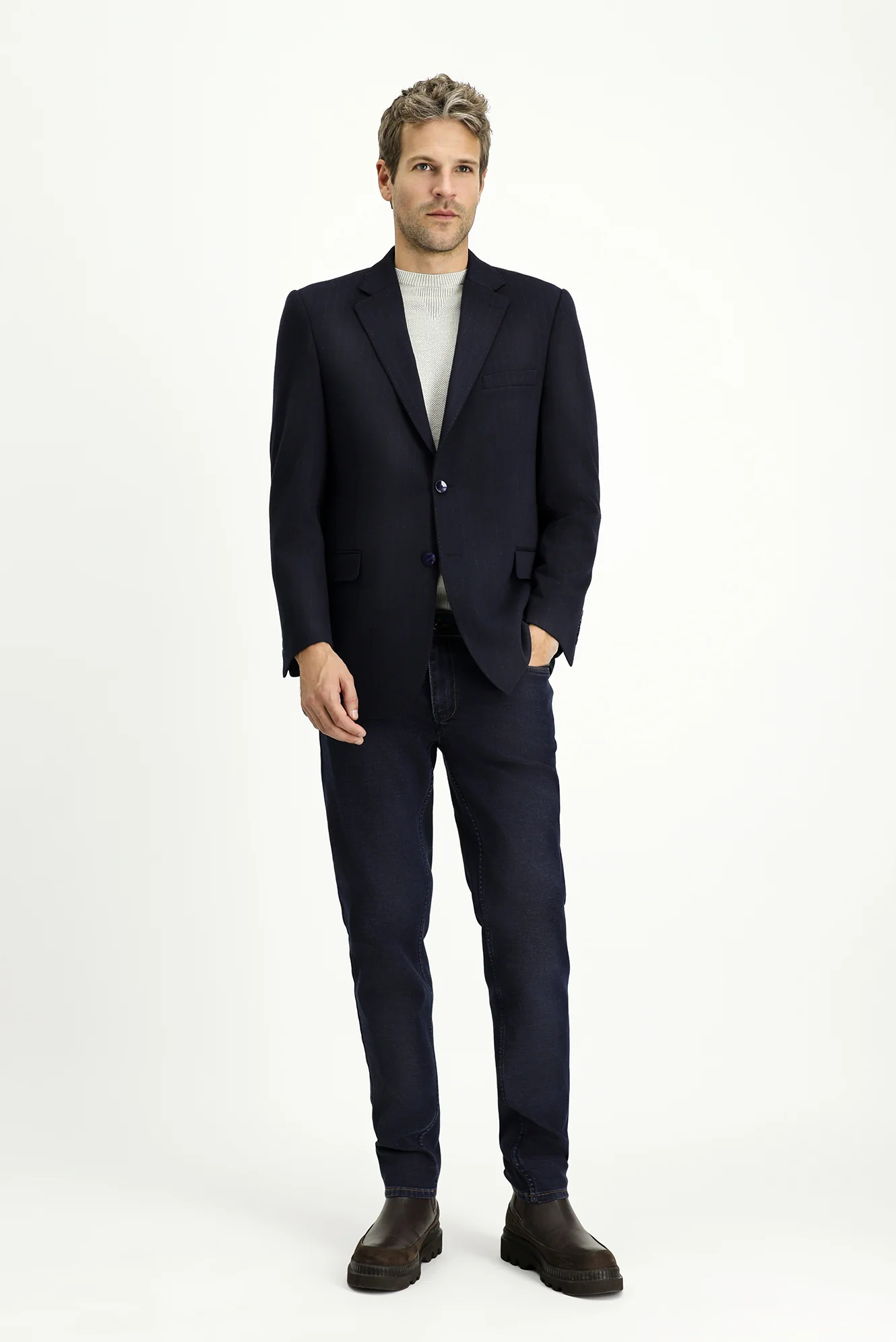 Siyah Lacivert 4 Drop Relaxed Fit Rahat Kesim Klasik Çizgili Örme Ceket - Image 2